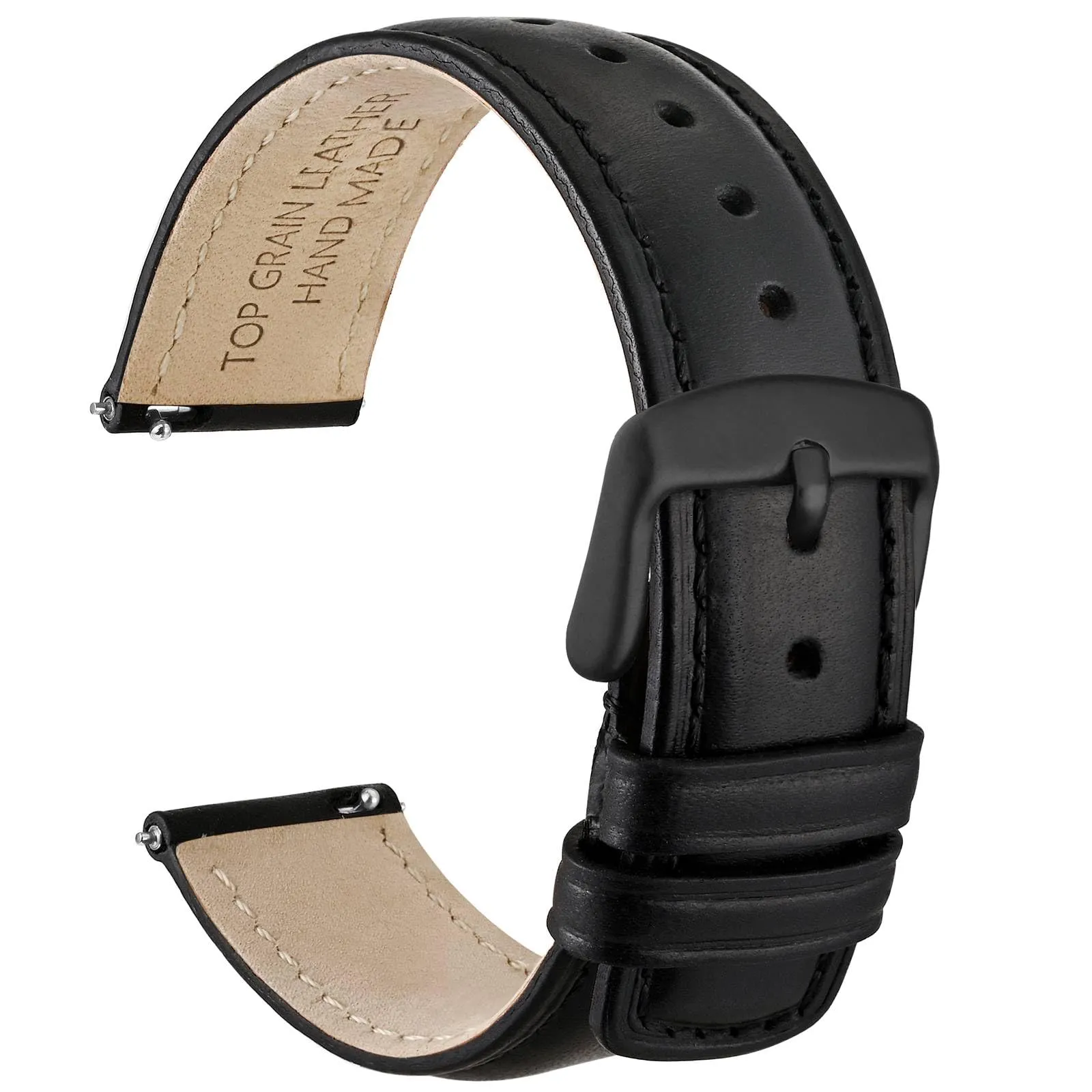 WOCCI 19mm Cinturino Orologio per Uomo e Donna, Vera Pelle - Pelle Grana Superiore, Sgancio Rapido, Fibbia Nera (Nero) - immagine 1