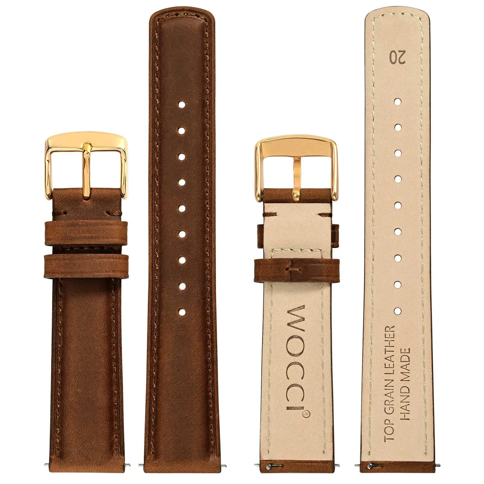 WOCCI 22mm Cinturino Orologio per Uomo e Donna, Vera Pelle - Pelle Grana Superiore, Sgancio Rapido, Fibbia Oro (Marrone Rustico) - immagine 3
