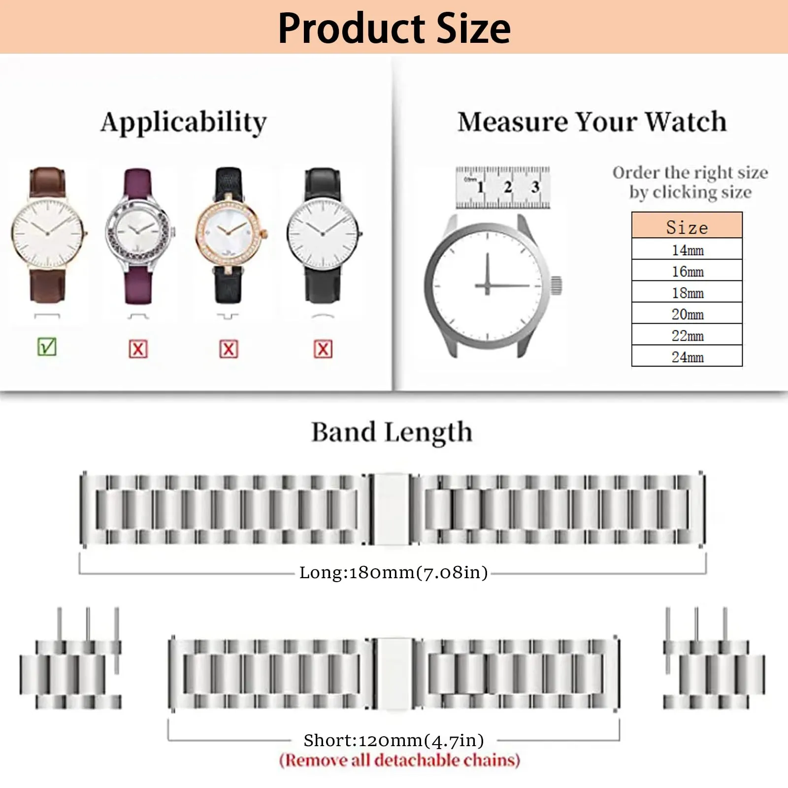Nizonlaie Cinturini per Orologio Cinturino in Acciaio Inossidabile 14mm 16mm 18mm 20mm 22mm 24mm Cinturino Orologio in Metallo Bracciale Cinturini di Ricambio per Smartwatch per Uomo e Donna - immagine 5