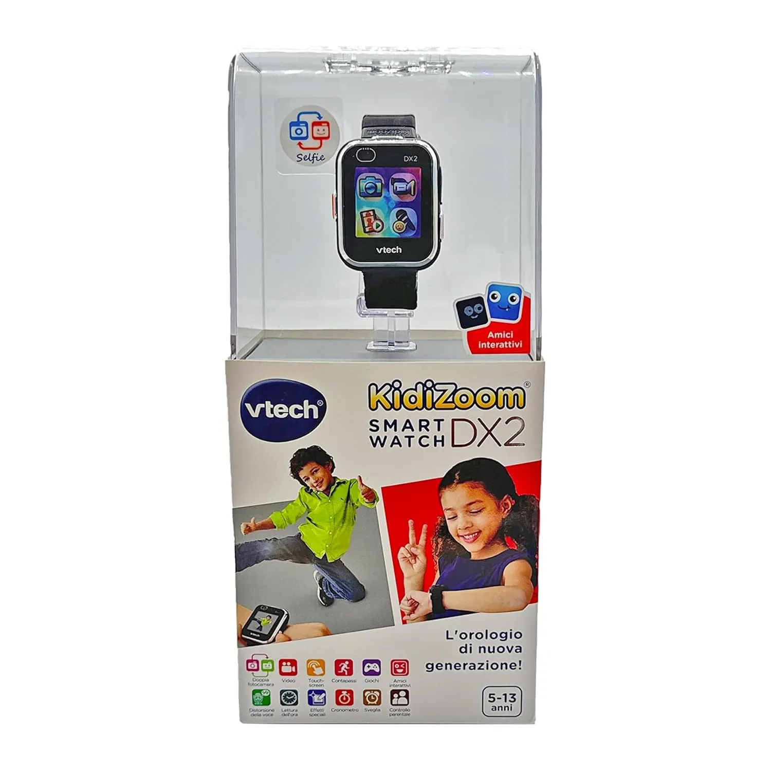 VTech Kidizoom Smartwatch DX2 Nero, Orologio Interattivo per Bambini con Doppia Fotocamera, Schermo Touch a Colori, Smartwatch con Sensore Movimento, Resistente agli Urti, Lingua Italiana, 3-12 Anni - immagine 7