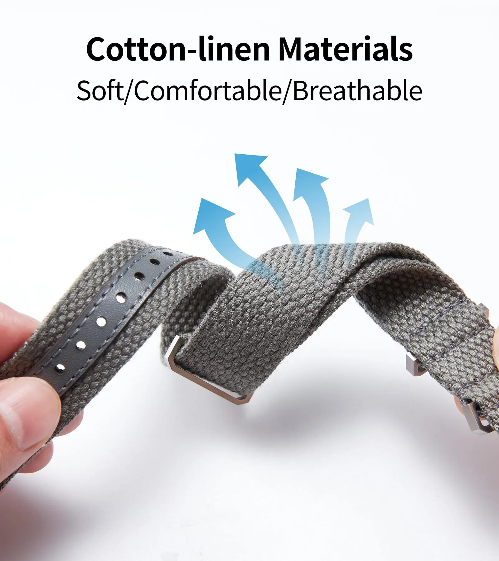 BINLUN Cinturino per Orologio in Nylon 18mm 20mm 22mm 24mm Monoblocco Extra Lungo Canvas Orologio Militare Cotone e Lino Cinturini di Ricambio con Fibbia in Acciaio Inossidabile(22mm,Grigio) - immagine 3