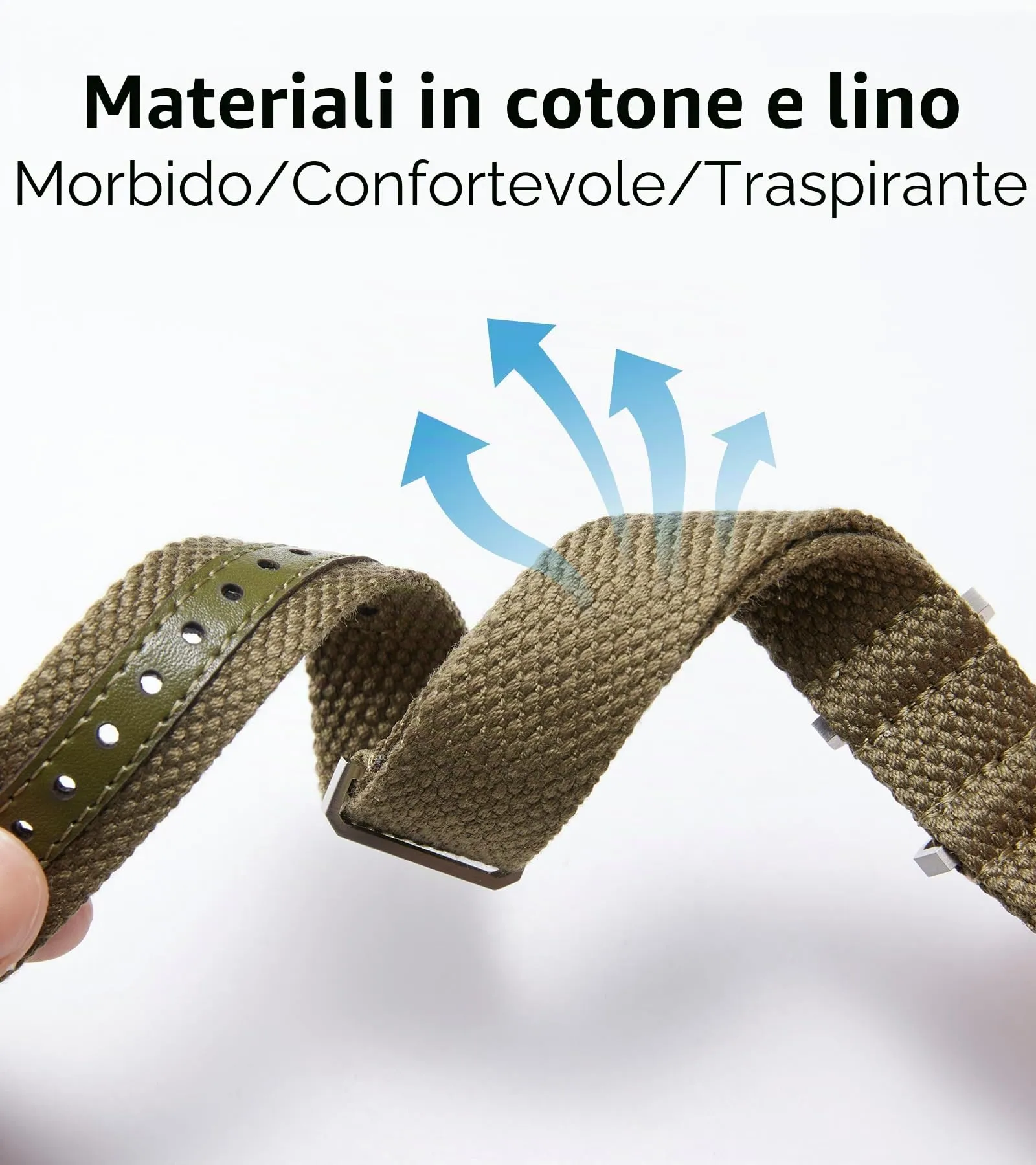 BINLUN Cinturino per Orologio in Nylon 18mm 20mm 22mm 24mm Monoblocco Extra Lungo Canvas Orologio Militare Cotone e Lino Cinturini di Ricambio con Fibbia in Acciaio Inossidabile(18mm,Verde Militare) - immagine 3
