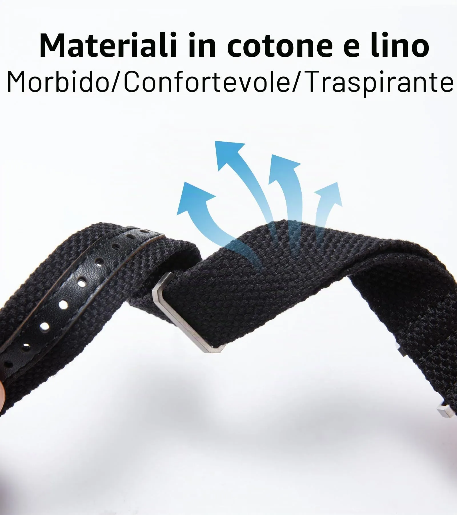 BINLUN Cinturino per Orologio in Nylon 18mm 20mm 22mm 24mm Monoblocco Extra Lungo Canvas Orologio Militare Cotone e Lino Cinturini di Ricambio con Fibbia in Acciaio Inossidabile(20mm,Nero) - immagine 3