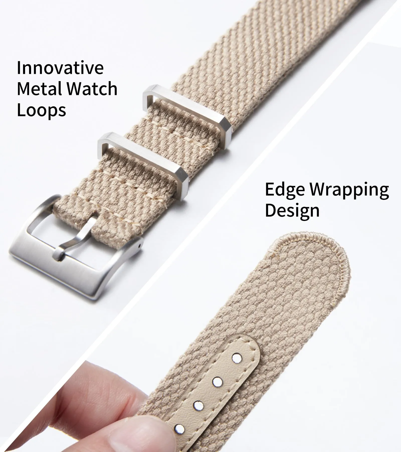 BINLUN Cinturino per Orologio in Nylon 18mm 20mm 22mm 24mm Monoblocco Extra Lungo Canvas Orologio Militare Cotone e Lino Cinturini di Ricambio con Fibbia in Acciaio Inossidabile(20mm,Kaki) - immagine 2