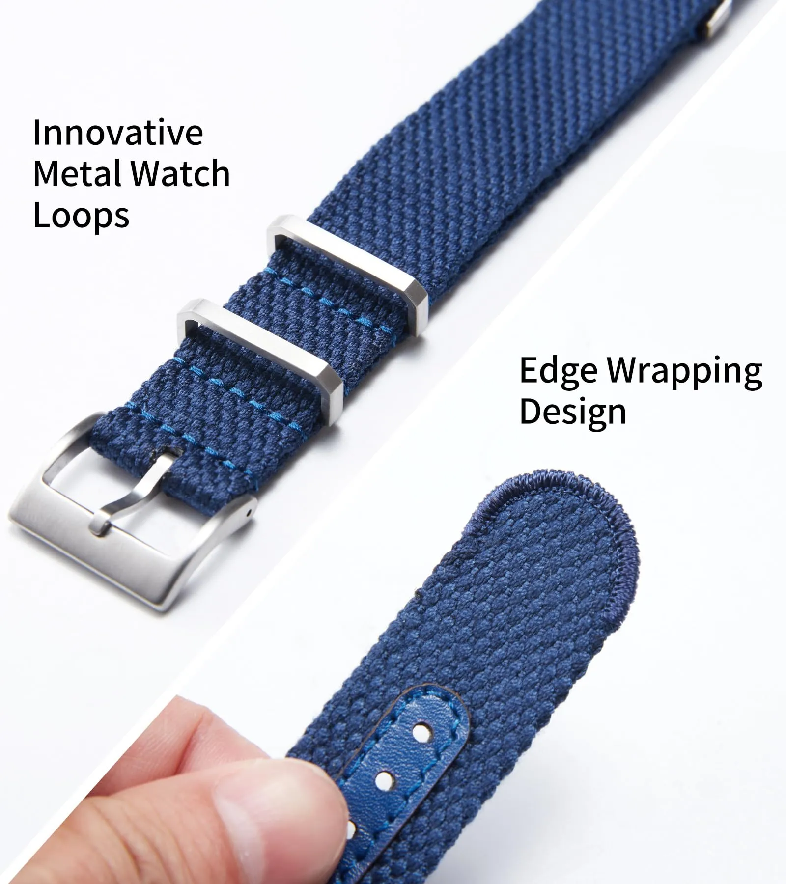BINLUN Cinturino per Orologio in Nylon 18mm 20mm 22mm 24mm Monoblocco Extra Lungo Canvas Orologio Militare Cotone e Lino Cinturini di Ricambio con Fibbia in Acciaio Inossidabile(20mm,Blu) - immagine 2