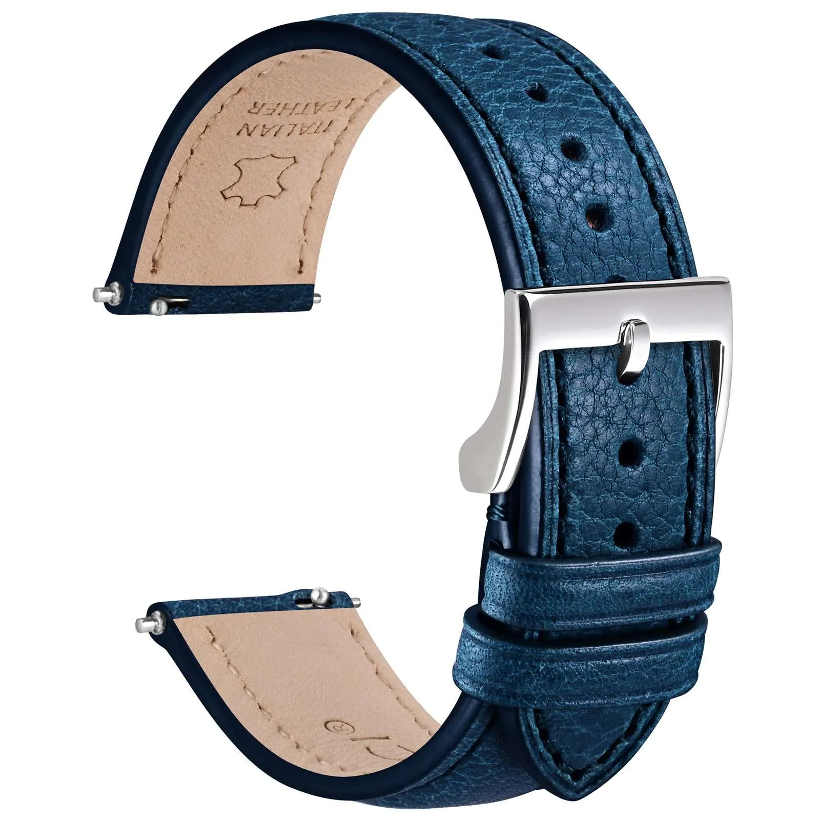 WOCCI 18mm Cinturino Orologio in Pelle, Fibbia Argento (Blu Navy) - immagine 1