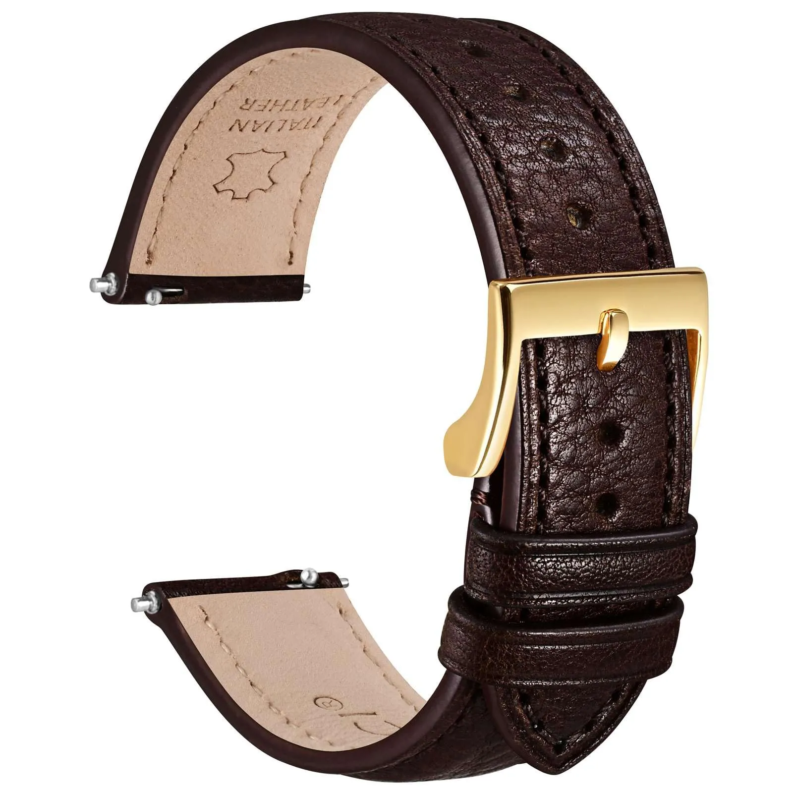 WOCCI 22mm Cinturino Orologio in Pelle, Fibbia Oro (Marrone Scuro) - immagine 1