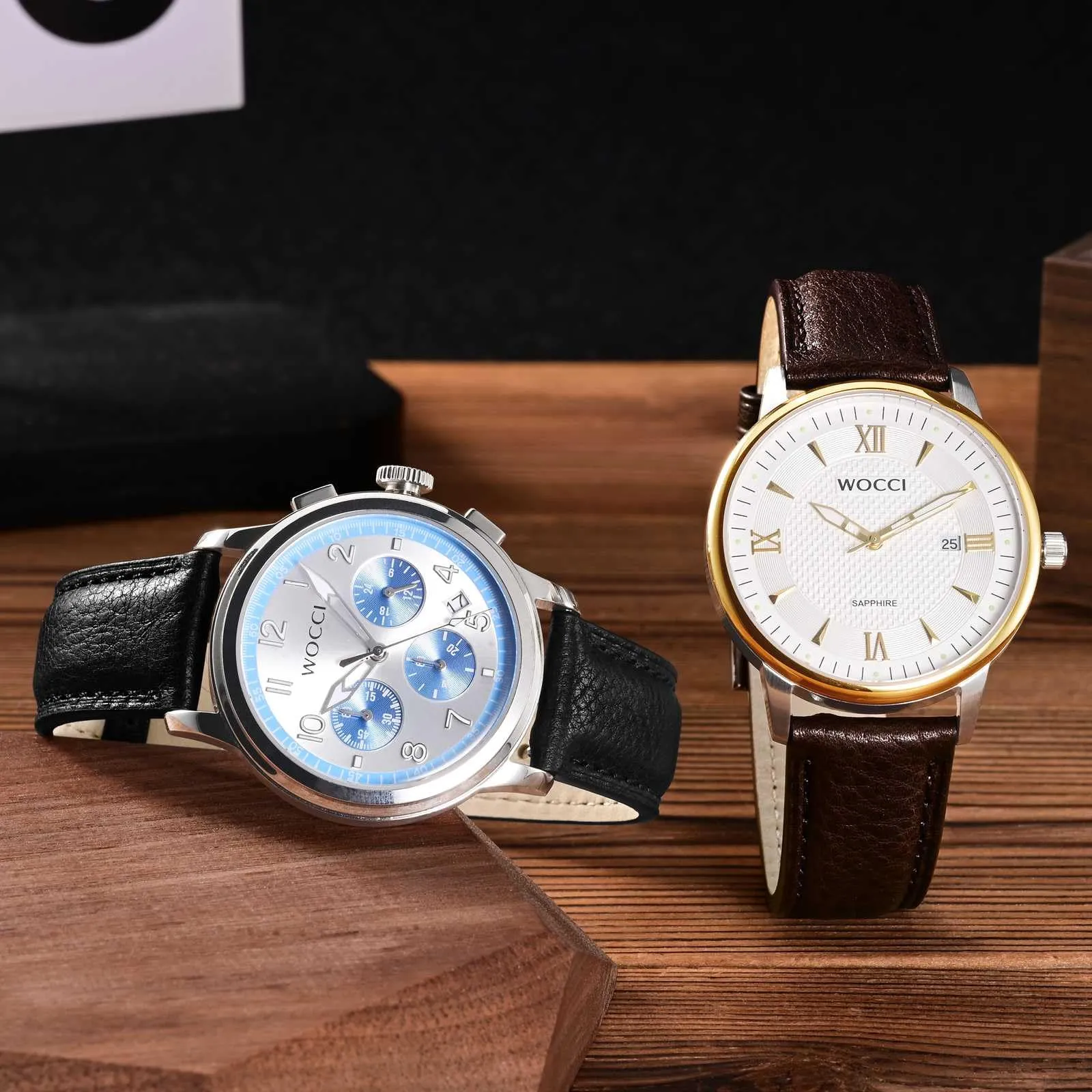 WOCCI 22mm Cinturino Orologio in Pelle, Fibbia Oro (Marrone Scuro) - immagine 7