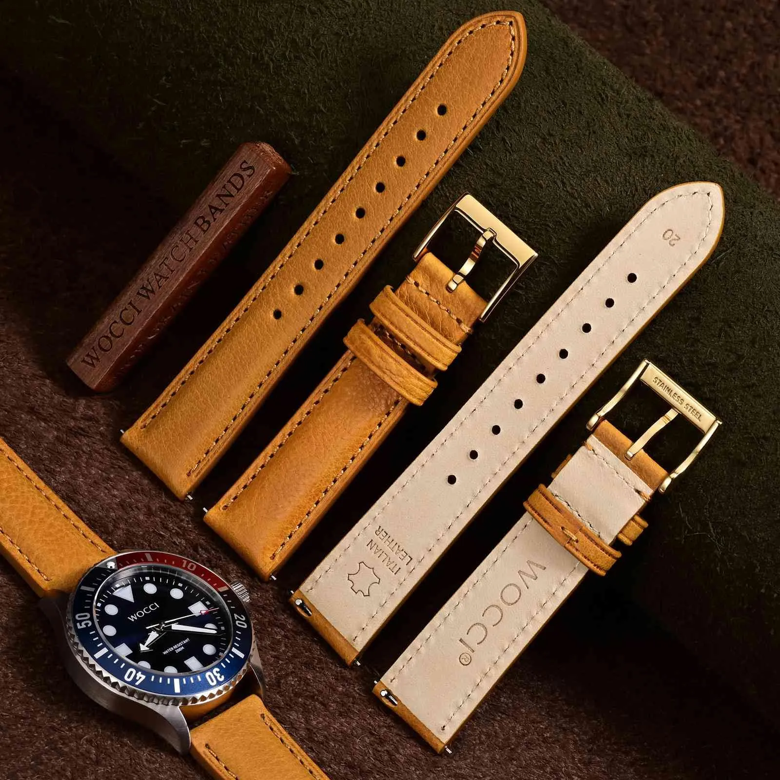 WOCCI 22mm Cinturino Orologio in Pelle, Fibbia Oro (Tramonto) - immagine 2