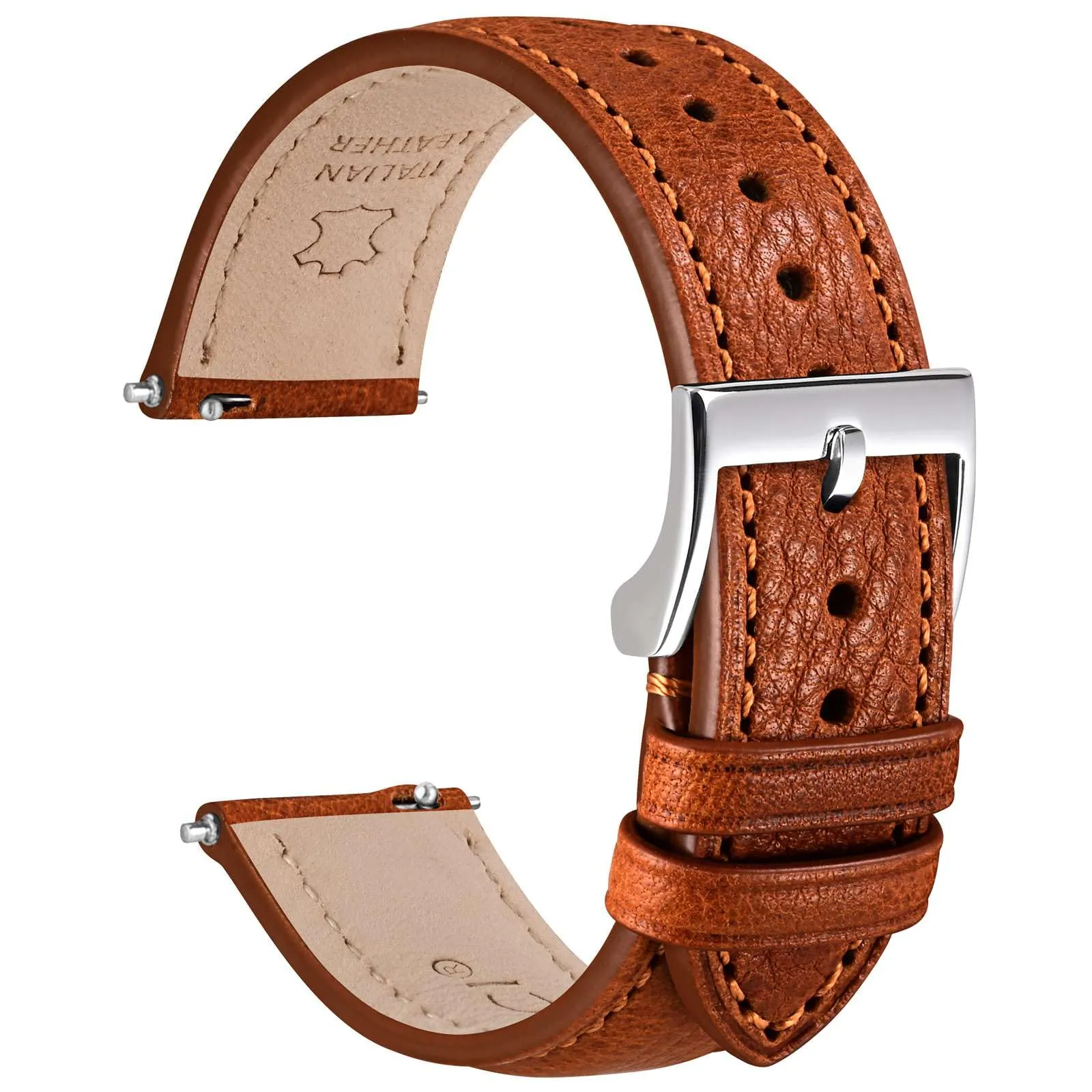 WOCCI 20mm Cinturino Orologio in Pelle, Fibbia Argento (Marrone Rossiccio) - immagine 1