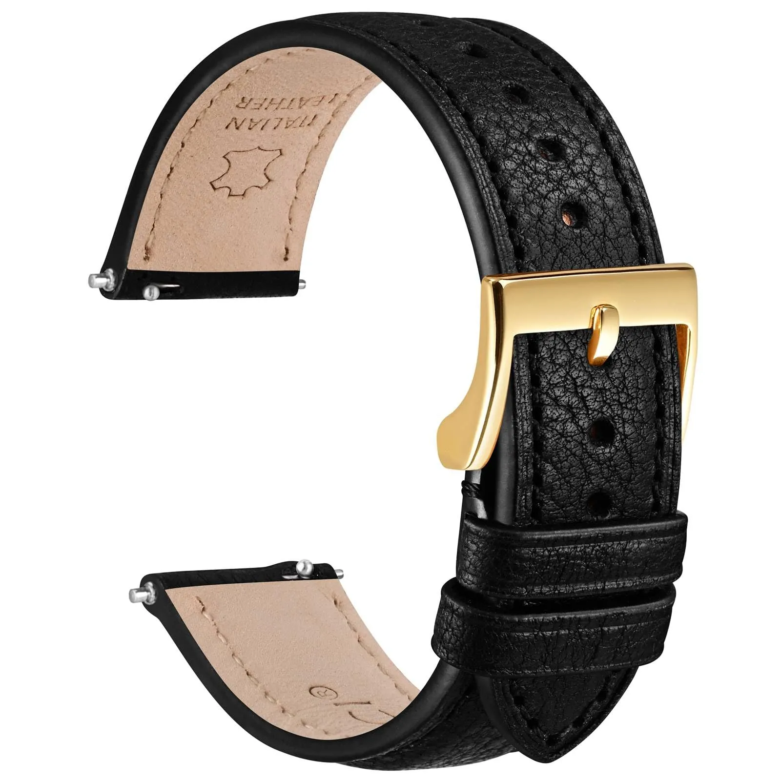 WOCCI 20mm Cinturino Orologio in Pelle, Fibbia Oro (Nero) - immagine 1