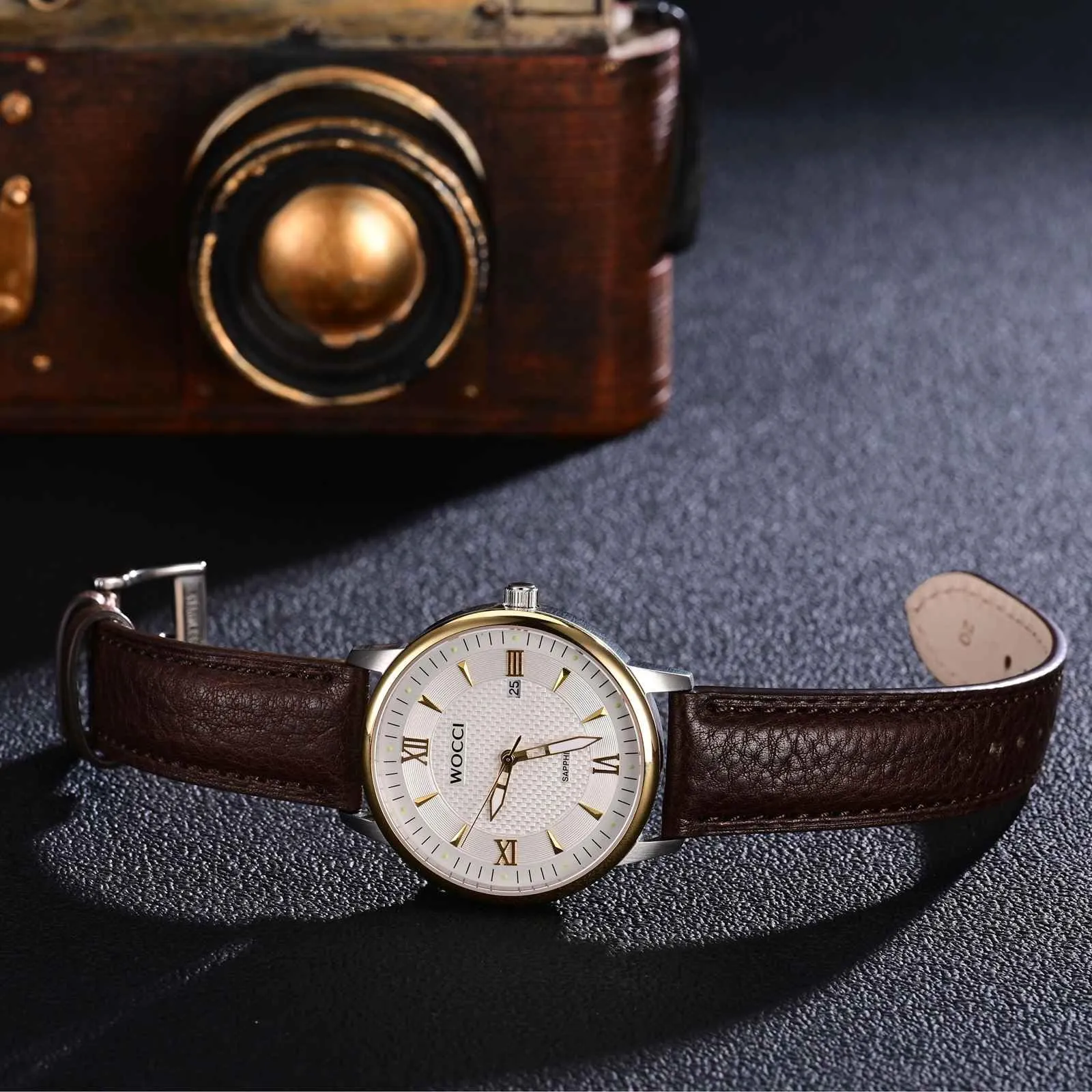 WOCCI 20mm Cinturino Orologio in Pelle, Fibbia Oro (Marrone Scuro) - immagine 8