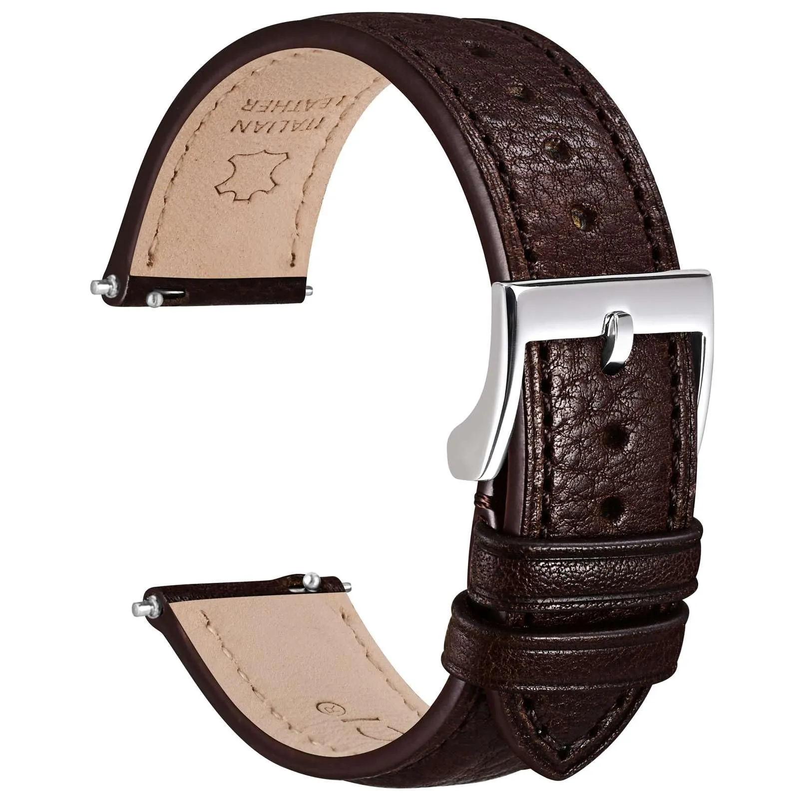 WOCCI 20mm Cinturino Orologio in Pelle, Fibbia Argento (Marrone Scuro) - immagine 1