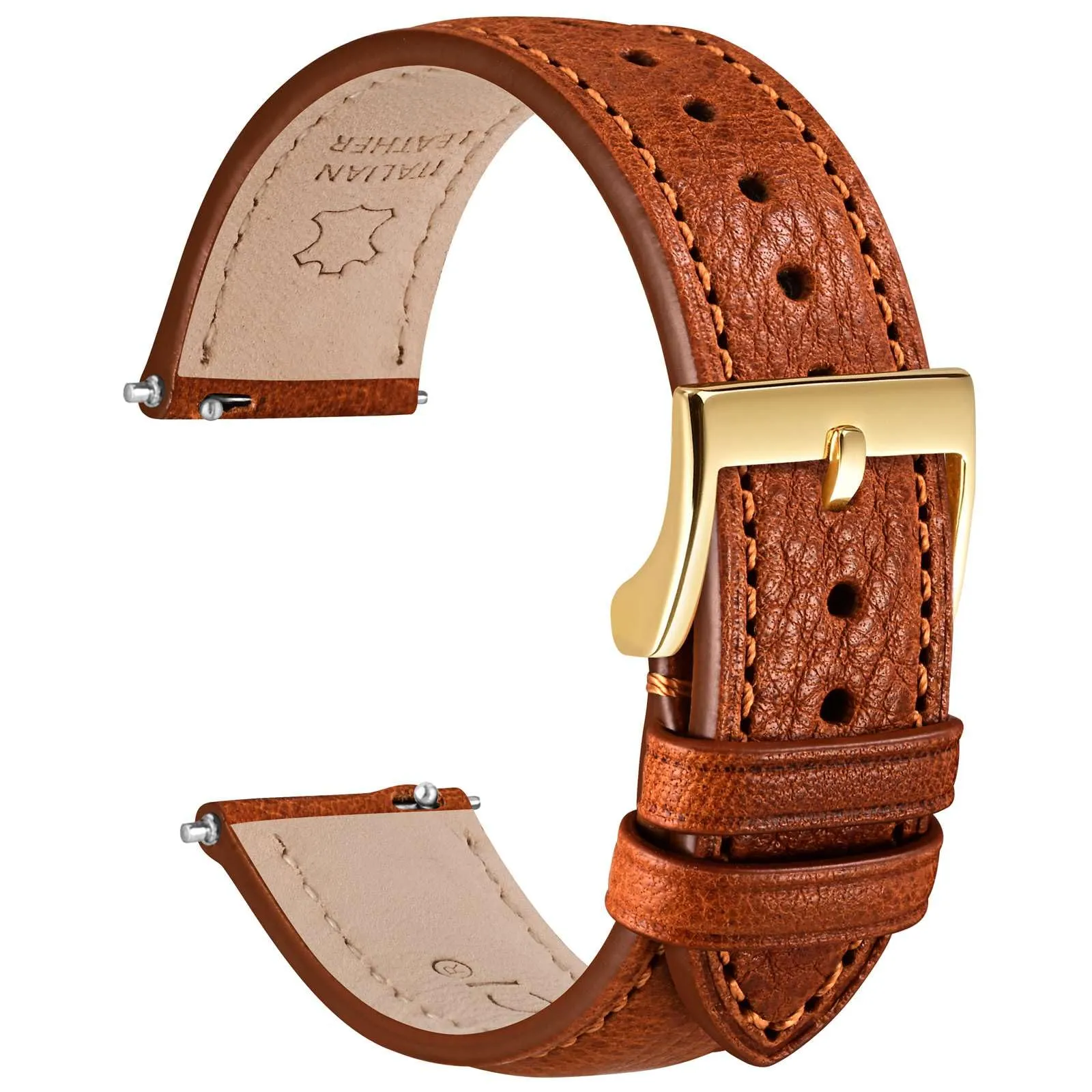 WOCCI 18mm Cinturino Orologio in Pelle, Fibbia Oro (Marrone Rossiccio) - immagine 1