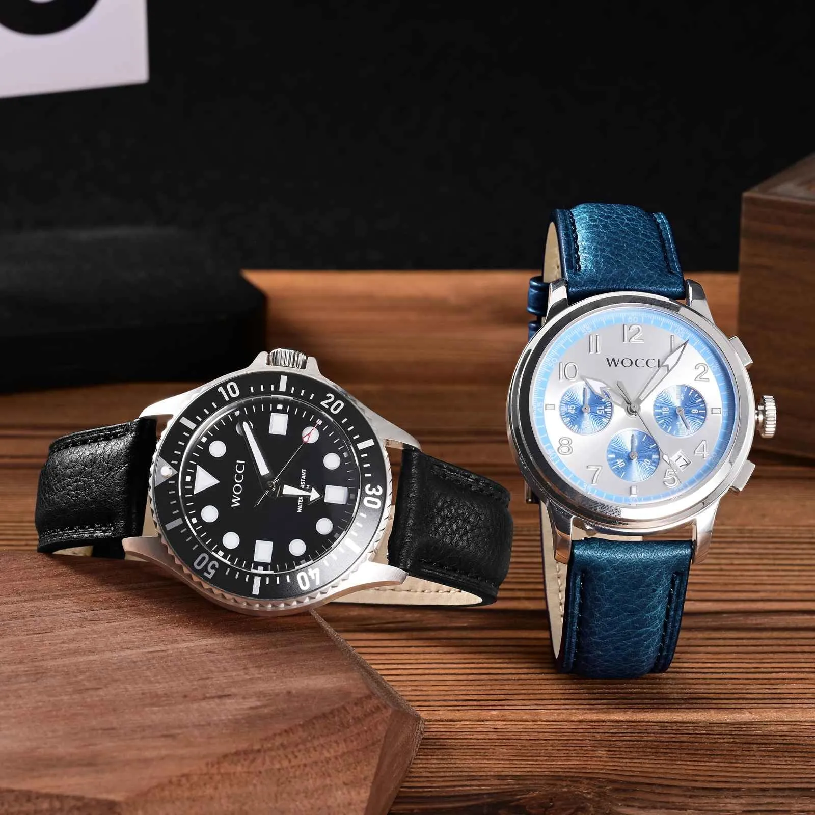 WOCCI 22mm Cinturino Orologio in Pelle, Fibbia Oro (Blu Navy) - immagine 7