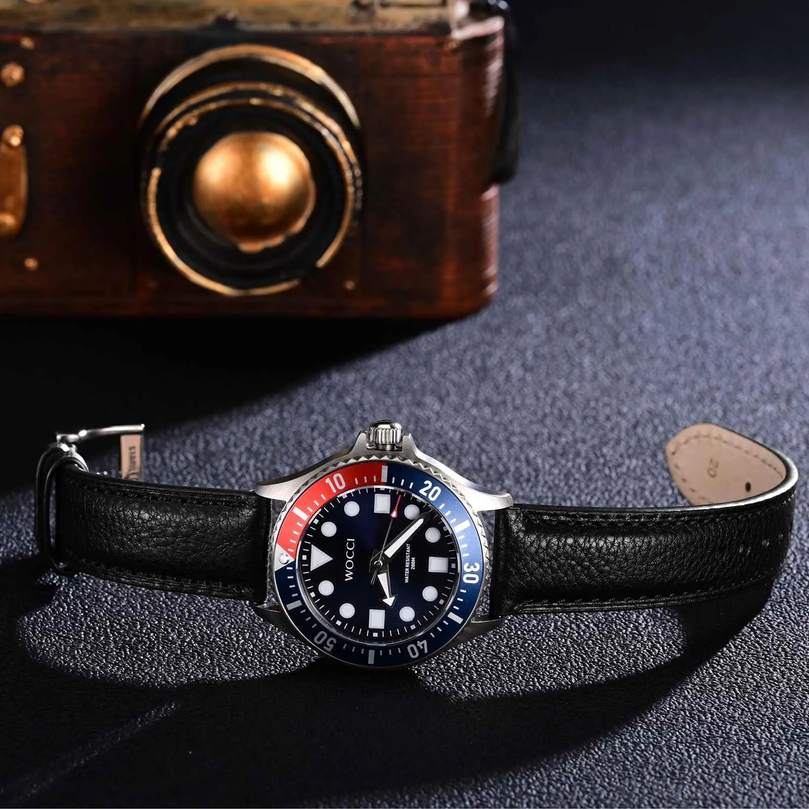 WOCCI 22mm Cinturino Orologio in Pelle, Fibbia Oro (Nero) - immagine 8