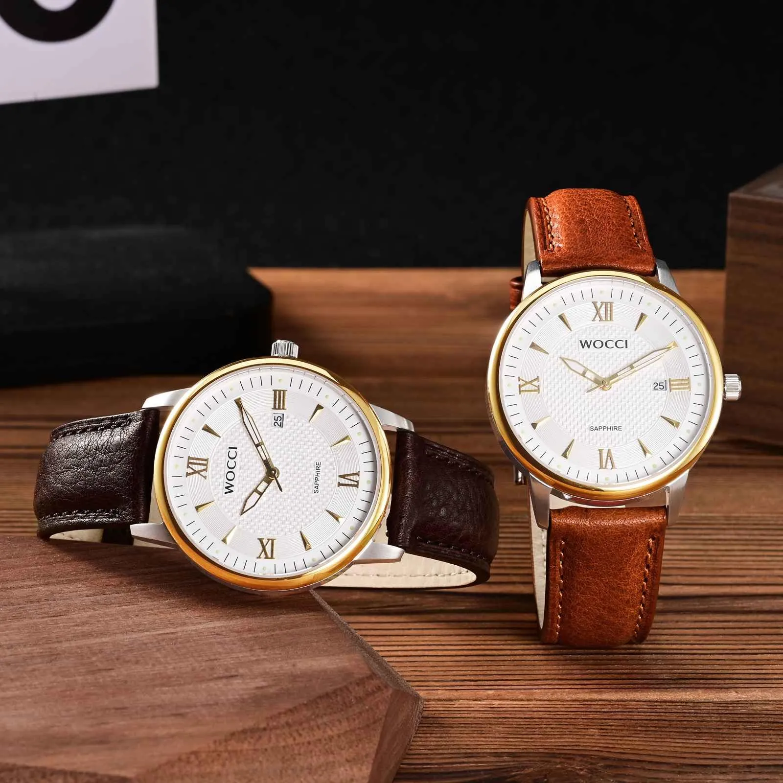 WOCCI 22mm Cinturino Orologio in Pelle, Fibbia Oro (Marrone Rossiccio) - immagine 7