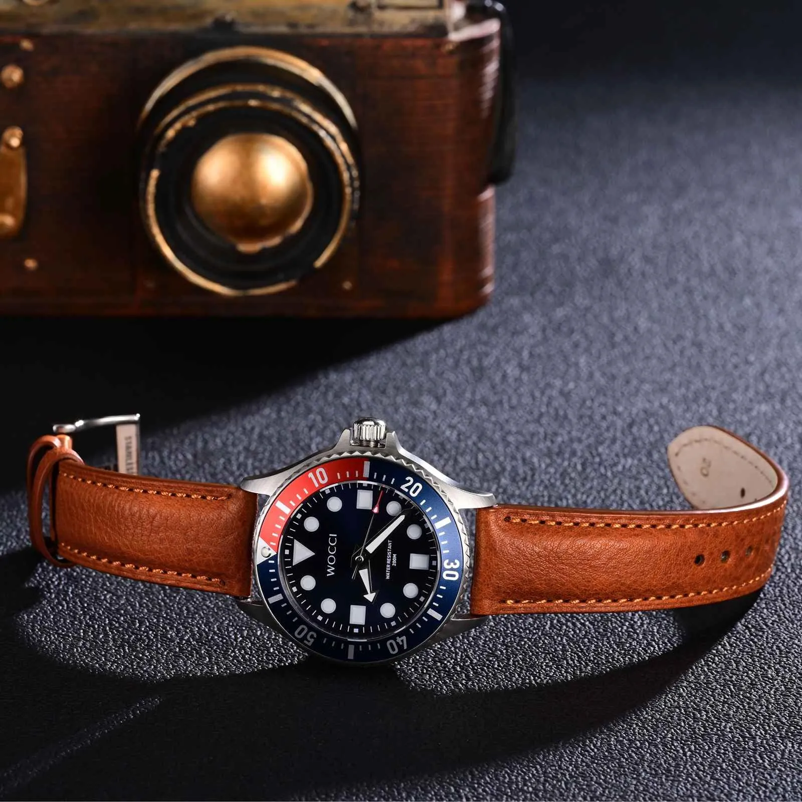 WOCCI 22mm Cinturino Orologio in Pelle, Fibbia Oro (Marrone Rossiccio) - immagine 8