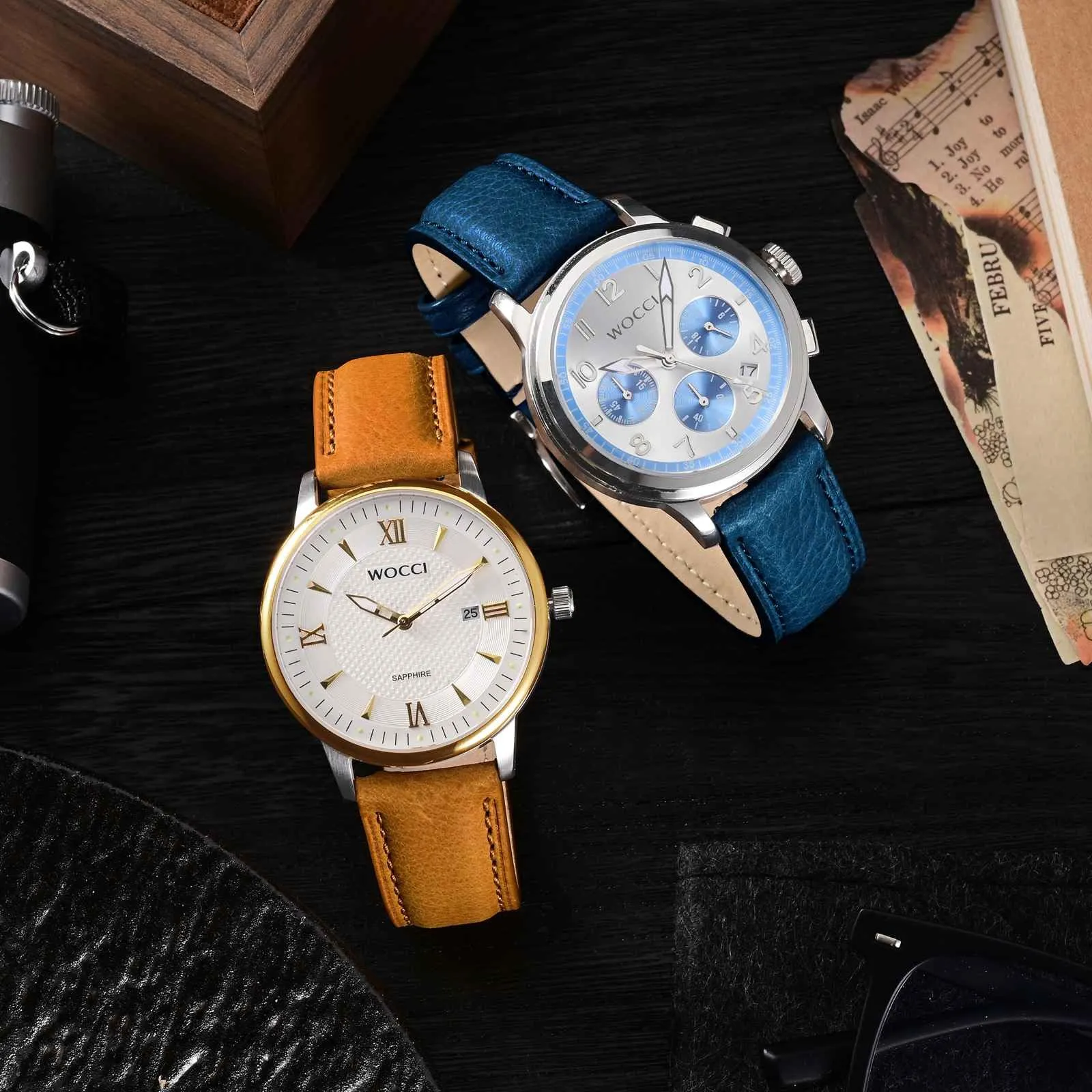 WOCCI 20mm Cinturino Orologio in Pelle, Fibbia Argento (Blu Navy) - immagine 6