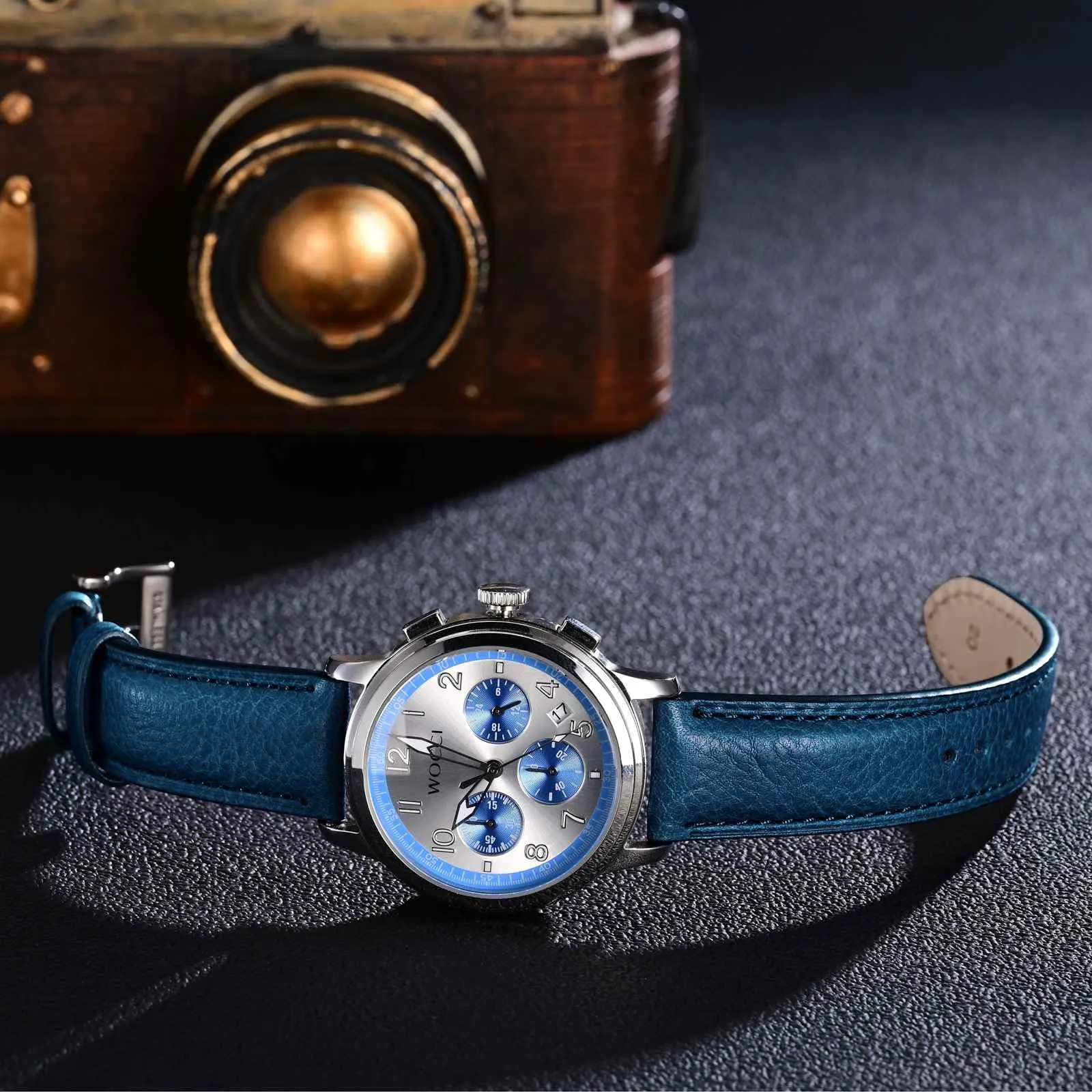 WOCCI 22mm Cinturino Orologio in Pelle, Fibbia Argento (Blu Navy) - immagine 8