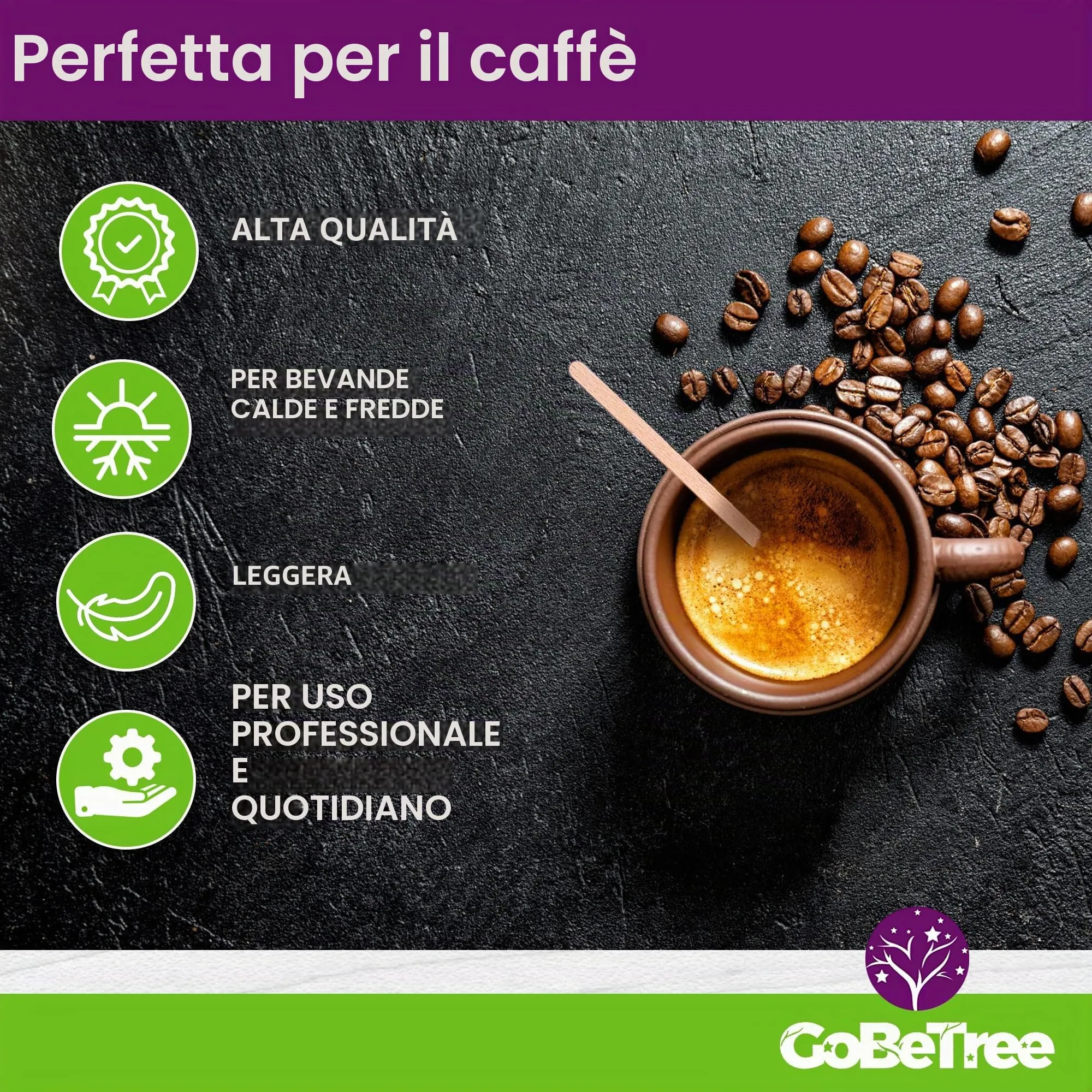 GoBeTree 1000 Palette Caffè Monouso in Legno 17,8 cm Sfuse, Palettine Caffè - immagine 4