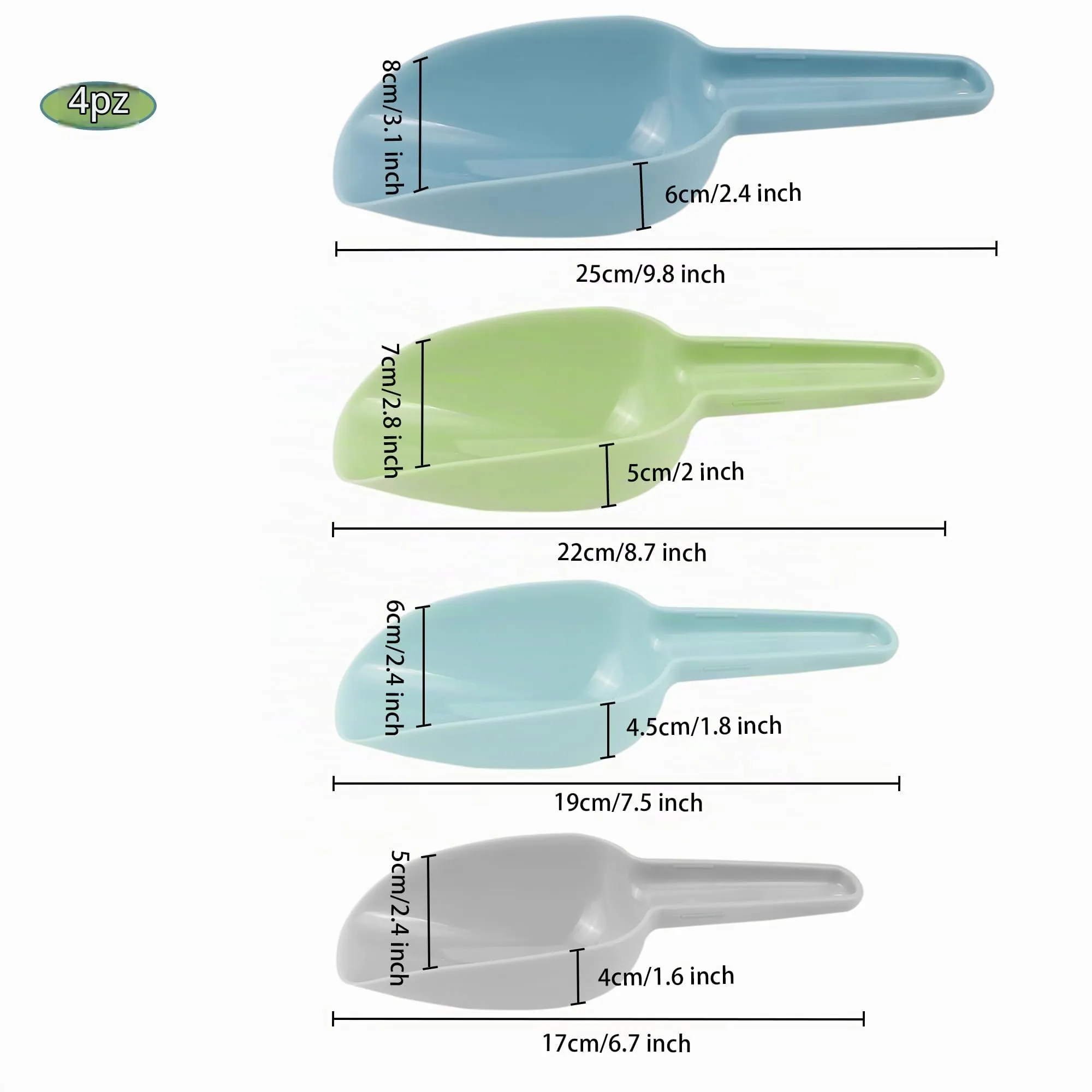Set di 4 Ghiaccio Paletta Cucina Plastica, Paletta Cibo Cucchiaini Multiuso - immagine 2