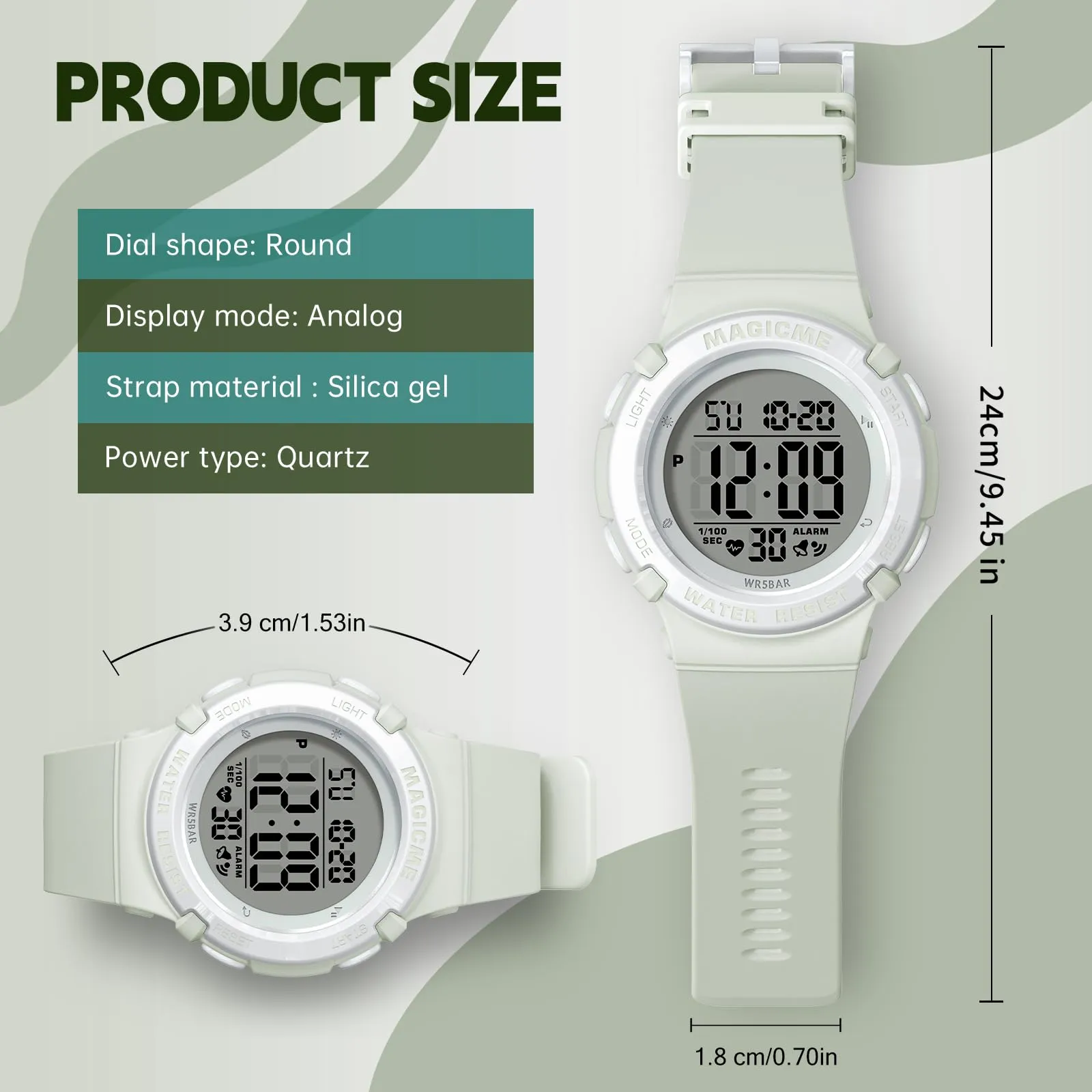 Bigmeda Orologio Bambini Digitale Impermeabile 50 M, da Polso per Ragazzi con Luce LED, Insegnamento con Cinturino in Silicone (Morandi Verde Chiaro) - immagine 6