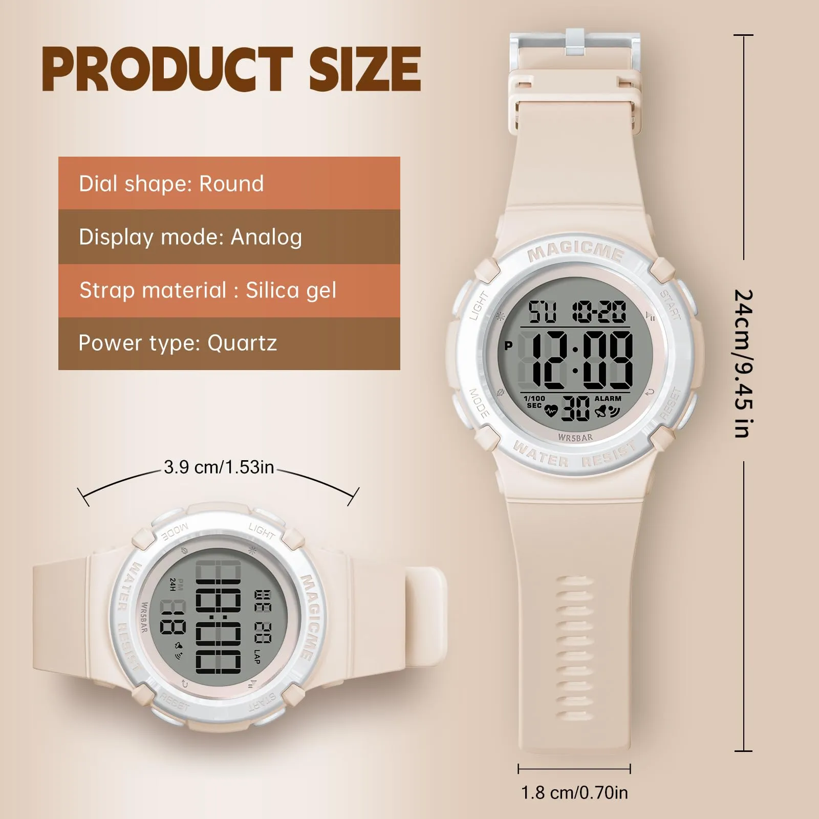 Bigmeda Orologio Bambini Digitale Impermeabile 50 M, da Polso per Ragazzi con Luce LED, Insegnamento con Cinturino in Silicone (Morandi Colore) - immagine 6
