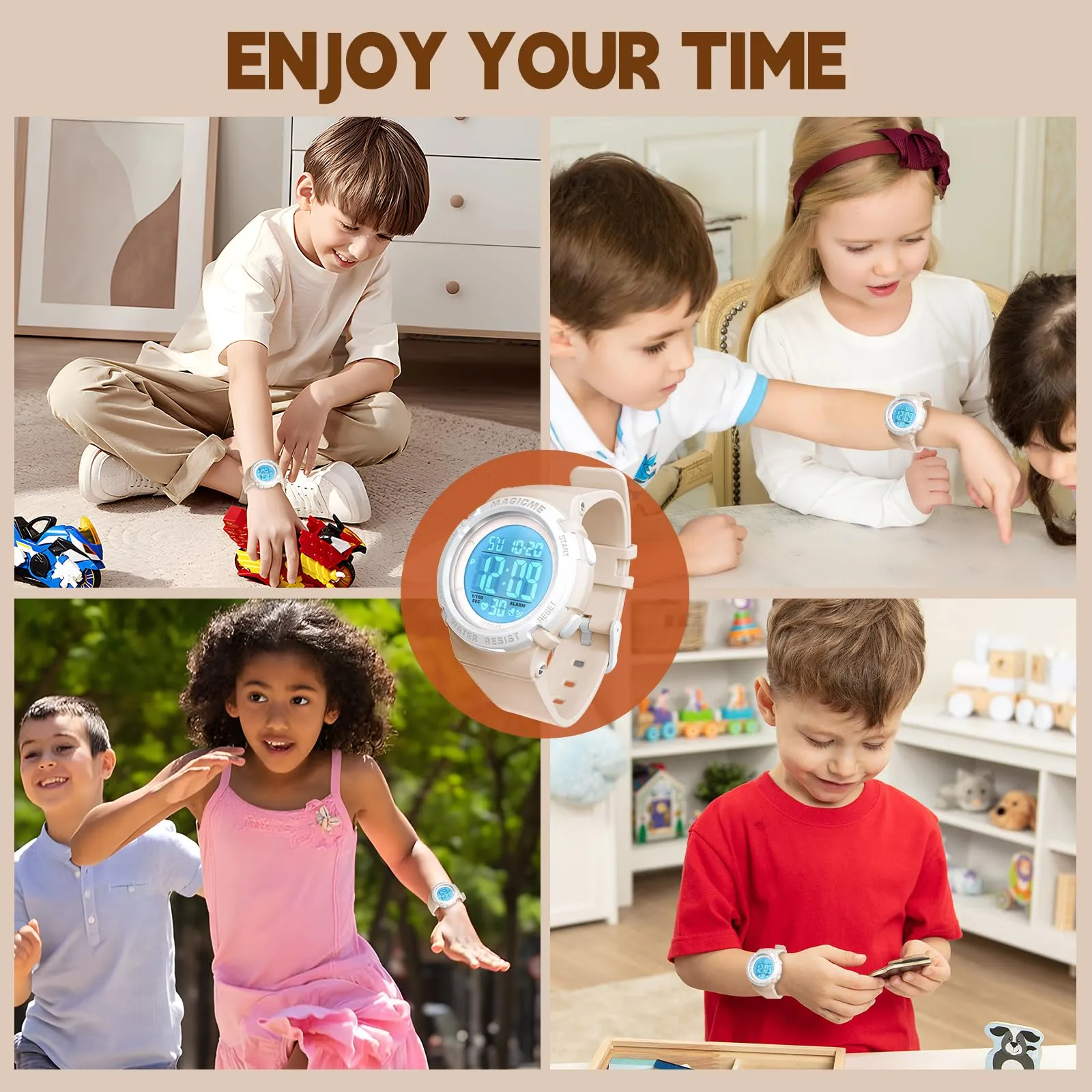 Bigmeda Orologio Bambini Digitale Impermeabile 50 M, da Polso per Ragazzi con Luce LED, Insegnamento con Cinturino in Silicone (Morandi Colore) - immagine 7