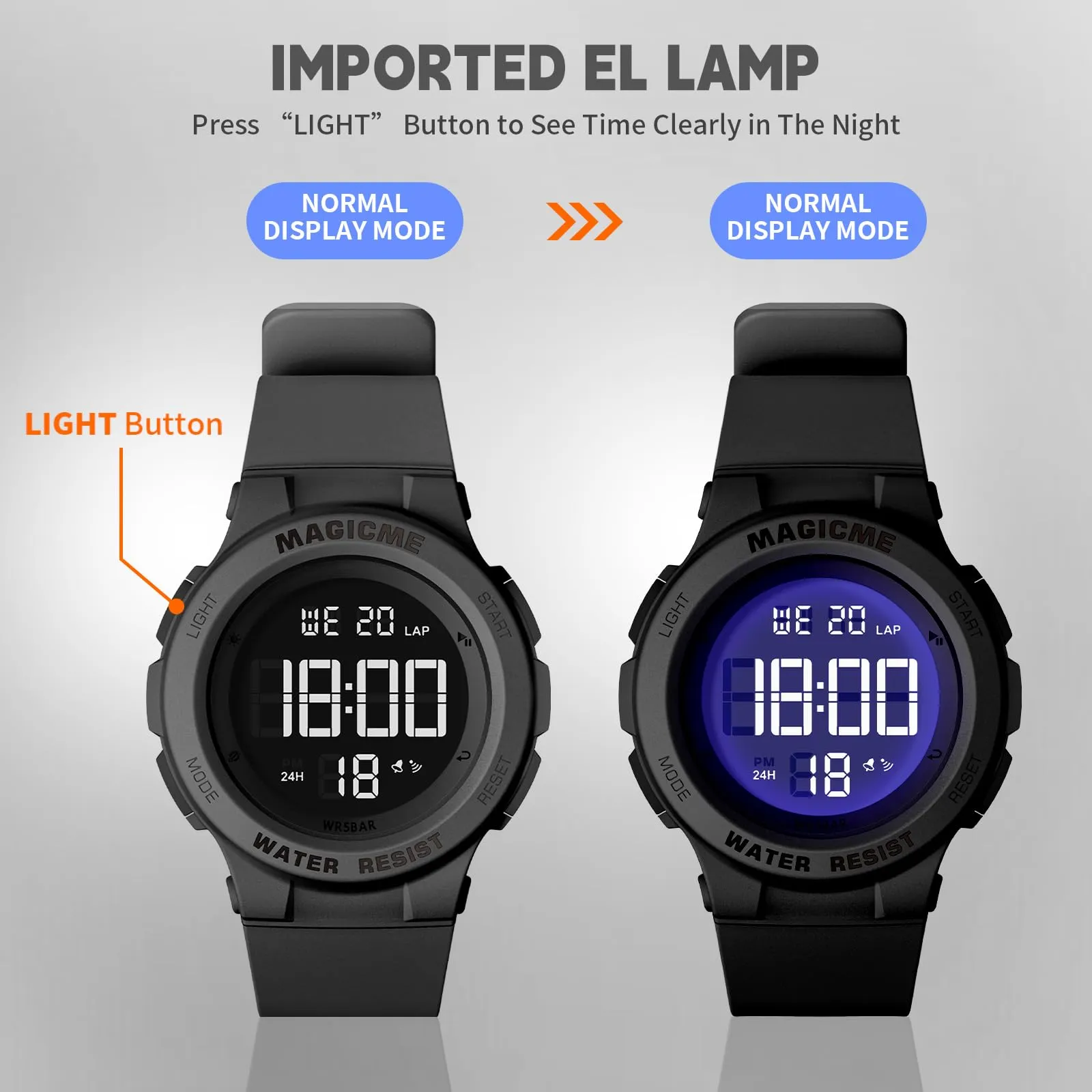 Bigmeda Orologio Bambini Digitale Impermeabile 50 M, da Polso per Ragazzi con Luce LED, Insegnamento con Cinturino in Silicone (Macaron Nero) - immagine 5