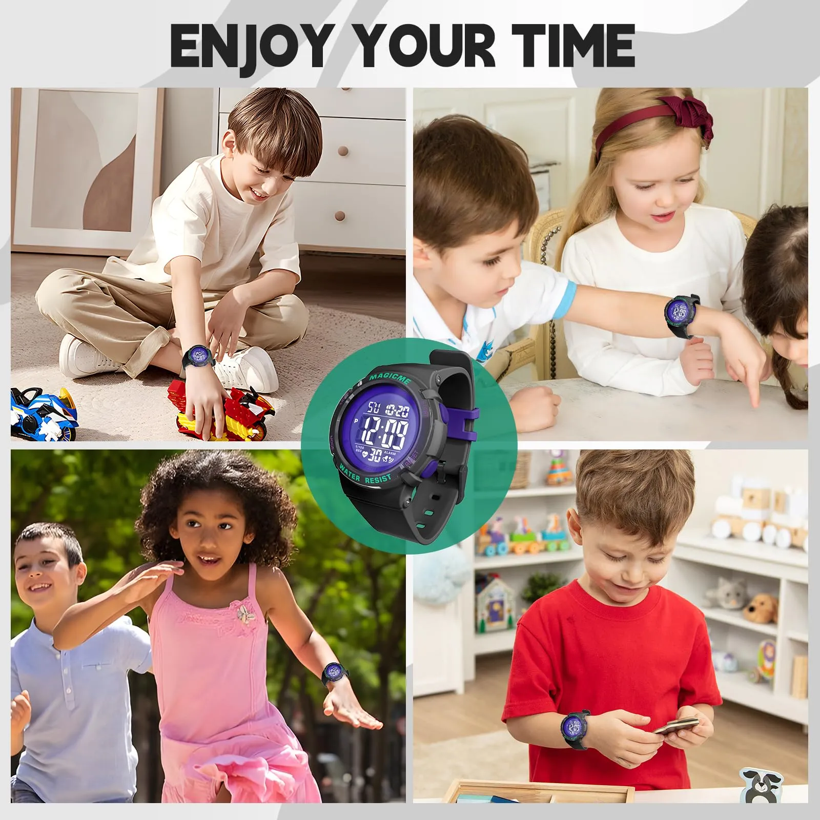 Bigmeda Orologio Bambini Digitale Impermeabile 50 M, da Polso per Ragazzi Con Luce LED, Insegnamento Con Cinturino in Silicone (Nero+Verde) - immagine 7
