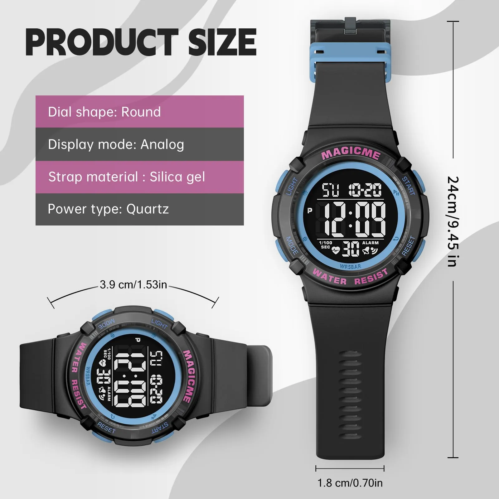 Bigmeda Orologio Bambini, Orologio da Polso per Ragazzi, Orologio Bambino Digitale Impermeabile 50 M, con luce LED, Orologio Insegnamento con Cinturino in Silicone (Nero+Rosa) - immagine 6