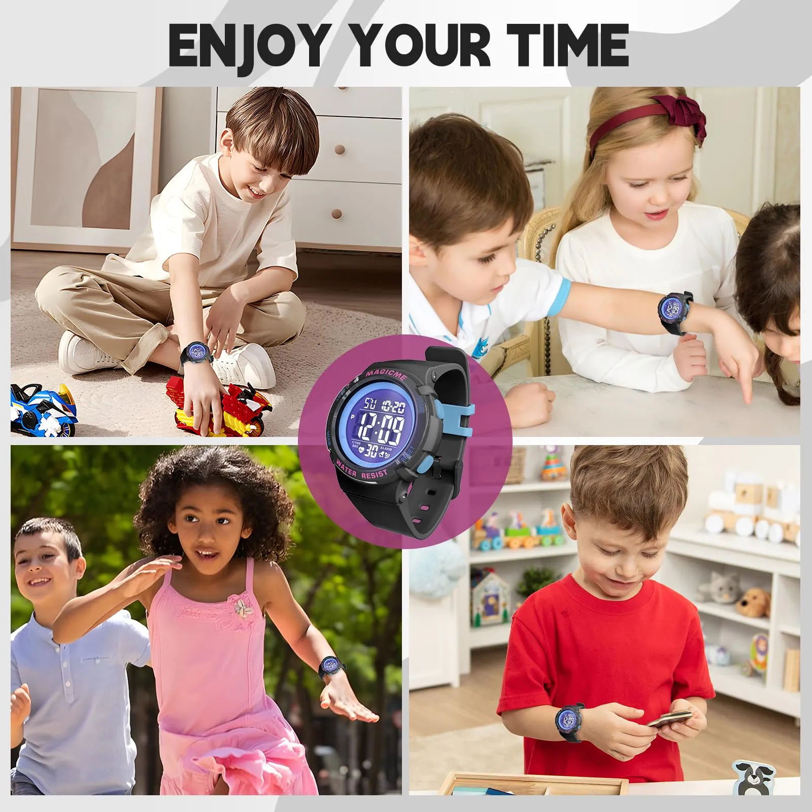 Bigmeda Orologio Bambini, Orologio da Polso per Ragazzi, Orologio Bambino Digitale Impermeabile 50 M, con luce LED, Orologio Insegnamento con Cinturino in Silicone (Nero+Rosa) - immagine 7