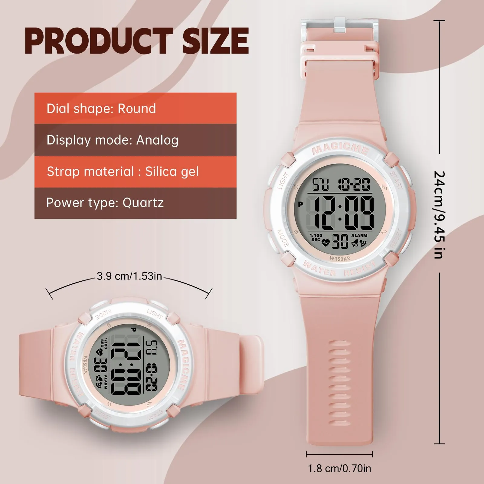 Bigmeda Orologio Bambini Digitale Impermeabile 50 M, da Polso per Ragazzi con Luce LED, Insegnamento con Cinturino in Silicone (Morandi Rosa) - immagine 6