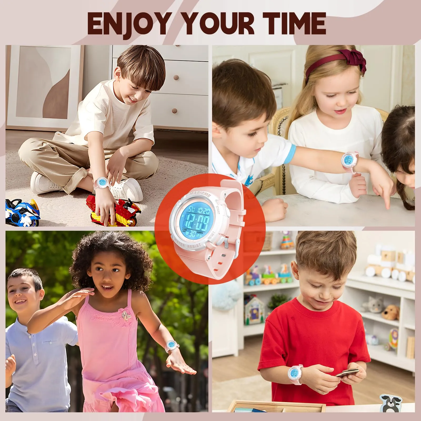 Bigmeda Orologio Bambini Digitale Impermeabile 50 M, da Polso per Ragazzi con Luce LED, Insegnamento con Cinturino in Silicone (Morandi Rosa) - immagine 7
