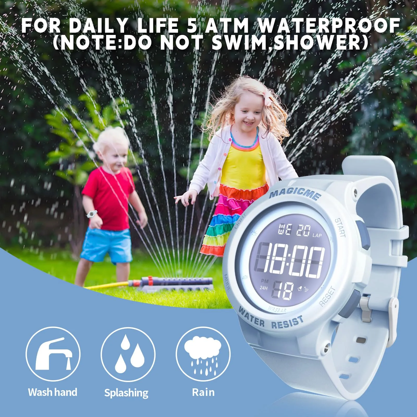 Bigmeda Orologio Bambini, Orologio da Polso per Ragazzi, Orologio Bambino Digitale Impermeabile 50 M, con luce LED, Orologio Insegnamento con Cinturino in Silicone (Macaron Blu) - immagine 4