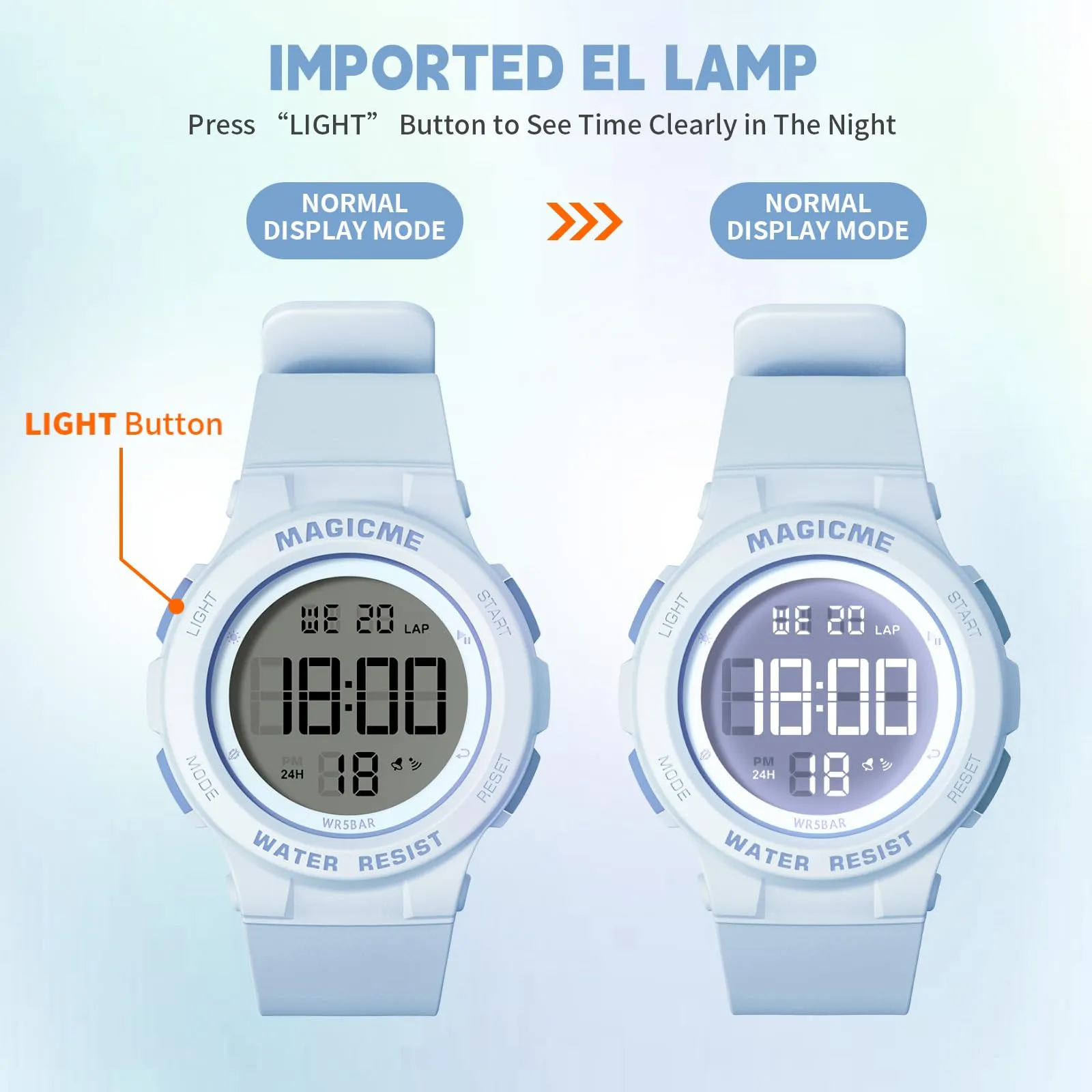 Bigmeda Orologio Bambini, Orologio da Polso per Ragazzi, Orologio Bambino Digitale Impermeabile 50 M, con luce LED, Orologio Insegnamento con Cinturino in Silicone (Macaron Blu) - immagine 5