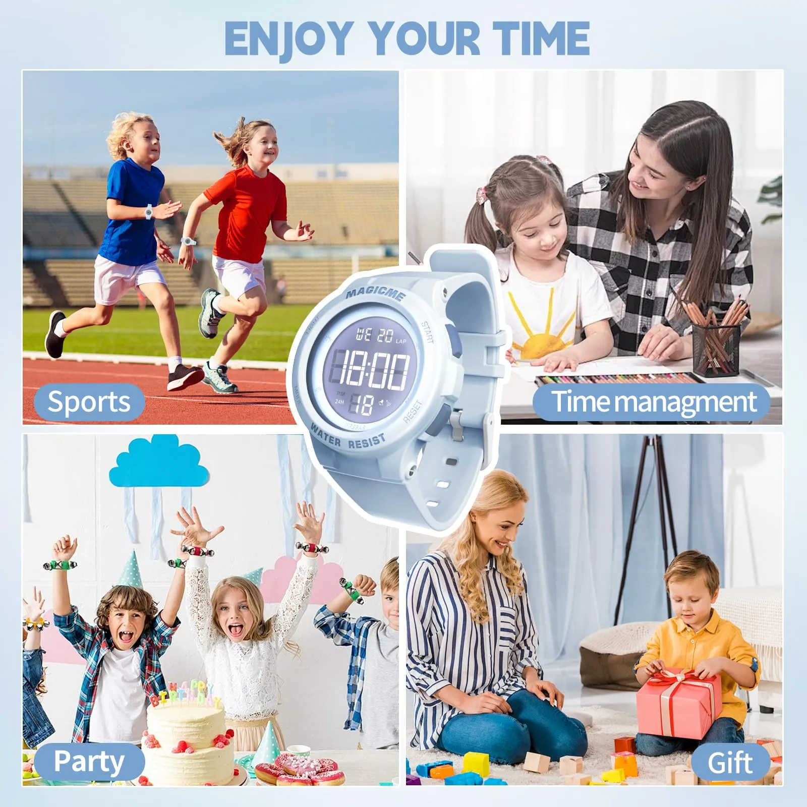 Bigmeda Orologio Bambini, Orologio da Polso per Ragazzi, Orologio Bambino Digitale Impermeabile 50 M, con luce LED, Orologio Insegnamento con Cinturino in Silicone (Macaron Blu) - immagine 7