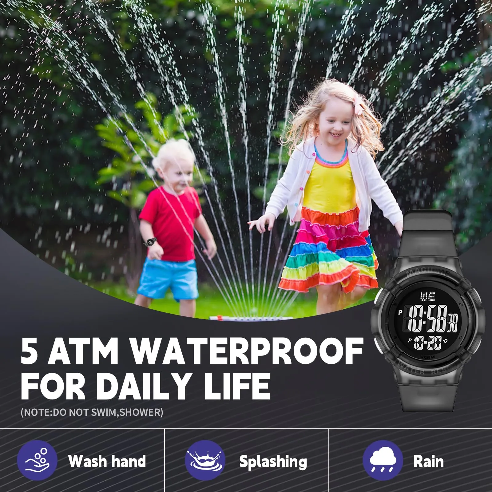 Bigmeda Orologio Bambini, Orologio da Polso per Ragazzi, Orologio Bambino Digitale Impermeabile 50 M, con luce LED, Orologio Insegnamento con Cinturino in Silicone (Trasparente Nero) - immagine 4