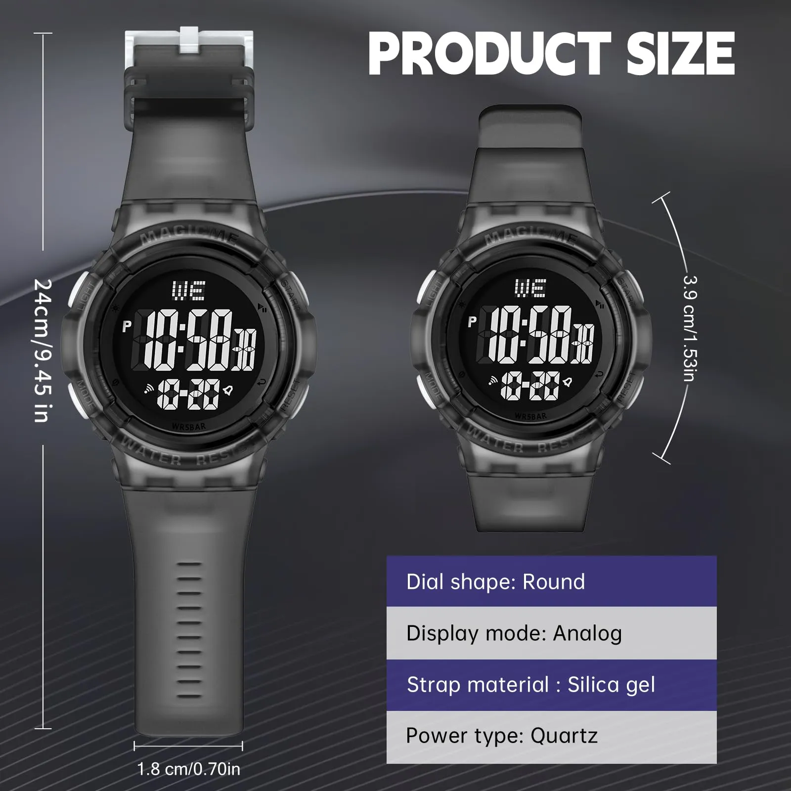 Bigmeda Orologio Bambini, Orologio da Polso per Ragazzi, Orologio Bambino Digitale Impermeabile 50 M, con luce LED, Orologio Insegnamento con Cinturino in Silicone (Trasparente Nero) - immagine 6