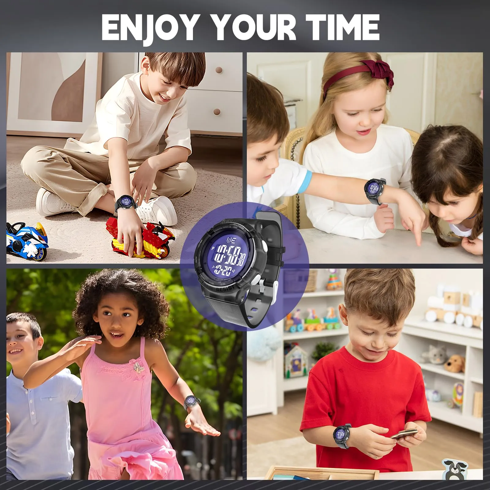 Bigmeda Orologio Bambini, Orologio da Polso per Ragazzi, Orologio Bambino Digitale Impermeabile 50 M, con luce LED, Orologio Insegnamento con Cinturino in Silicone (Trasparente Nero) - immagine 7