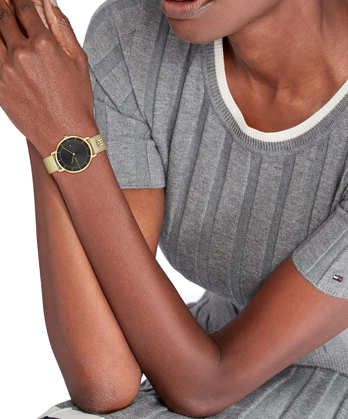 Tommy Hilfiger Orologio Con Movimento Al Quarzo A Due Lancette da Donna con Cinturino in Maglia Metallica in Acciaio Inossidabile di Colore Dorato - 1782739, Black - immagine 4