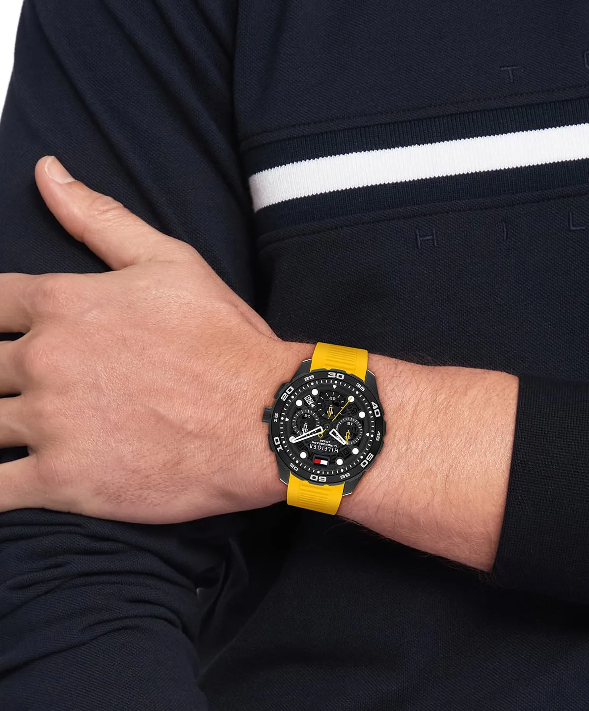 Tommy Hilfiger Orologio Cronografo al Quarzo con Calendario da Uomo con Cinturino in Silicone Giallo - 1792235, Yellow - immagine 4