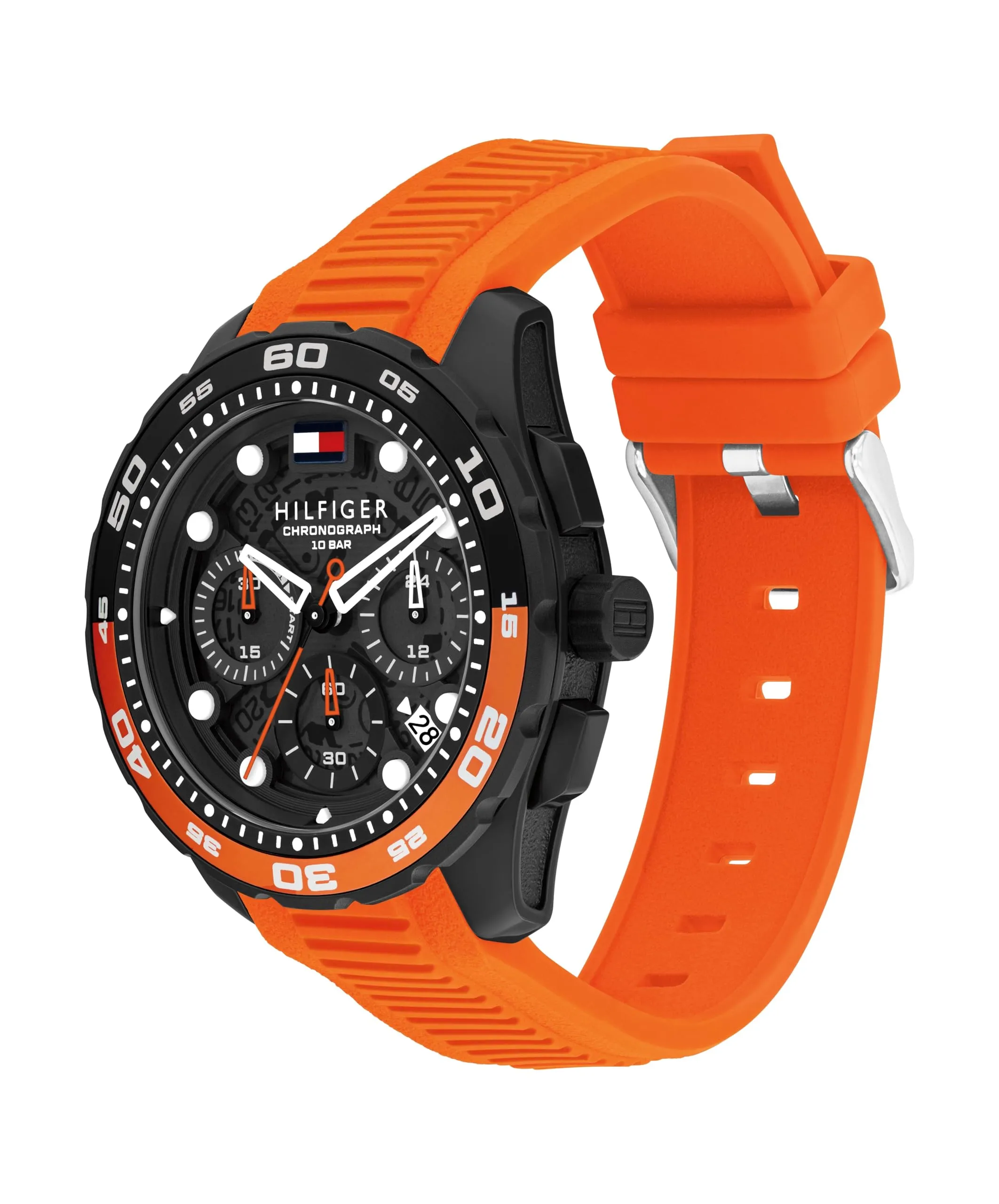 Tommy Hilfiger Orologio Cronografo al Quarzo con Calendario da Uomo con Cinturino in Silicone Arancione - 1792234, Orange - immagine 2