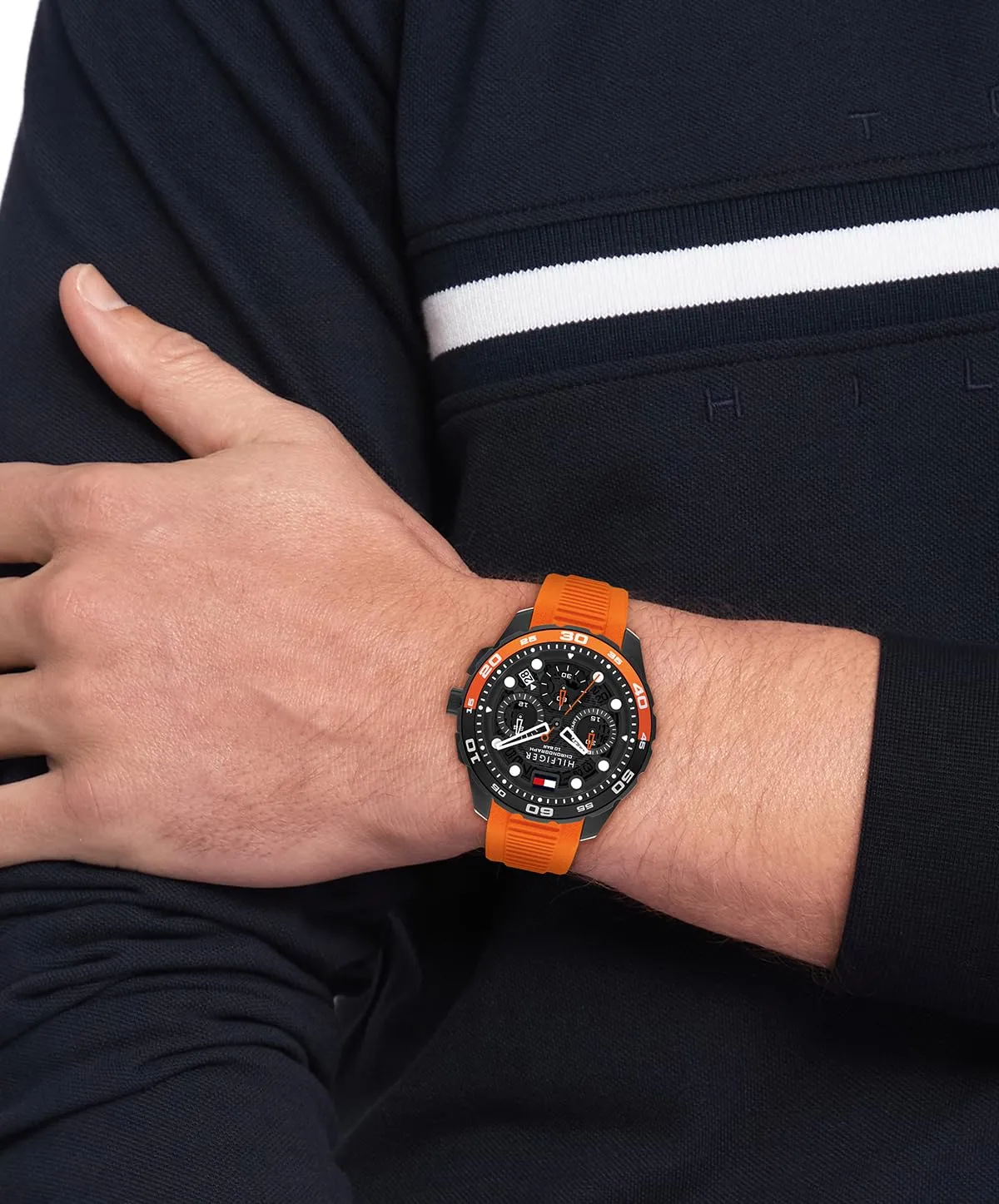 Tommy Hilfiger Orologio Cronografo al Quarzo con Calendario da Uomo con Cinturino in Silicone Arancione - 1792234, Orange - immagine 4