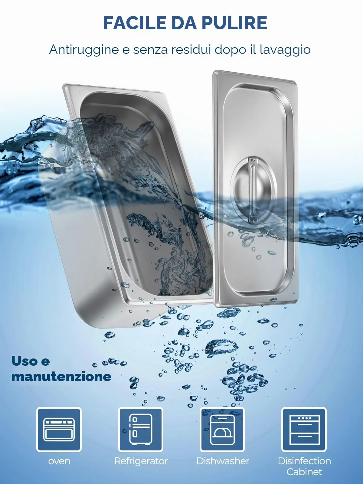 FOHERE 6 Contenitore GN 1/3, Contenitori Acciaio Inox，33x18x15 cm, Compatibile con i forni a convezione, frigoriferi, Coperchio, Teglia da Forno per Bar, Ristorante e Hotel - immagine 2