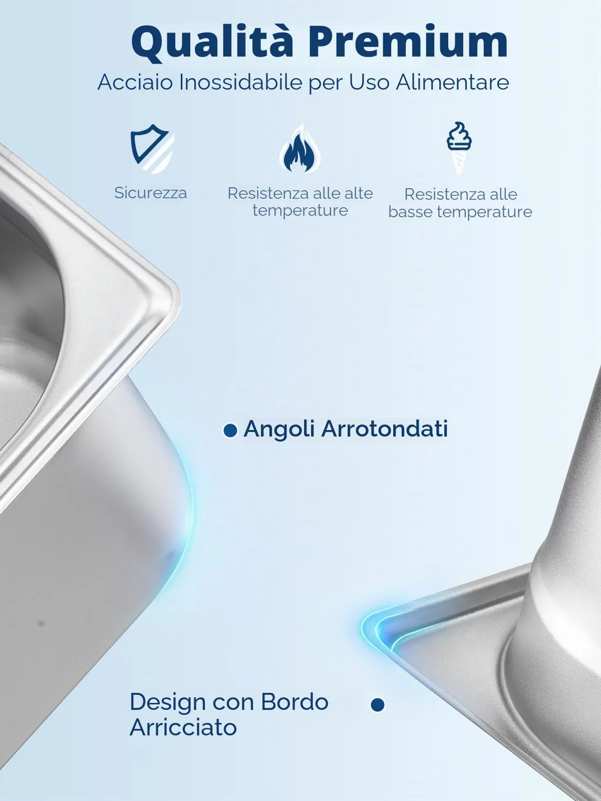 FOHERE 6 Contenitore GN 1/3, Contenitori Acciaio Inox，33x18x15 cm, Compatibile con i forni a convezione, frigoriferi, Coperchio, Teglia da Forno per Bar, Ristorante e Hotel - immagine 3