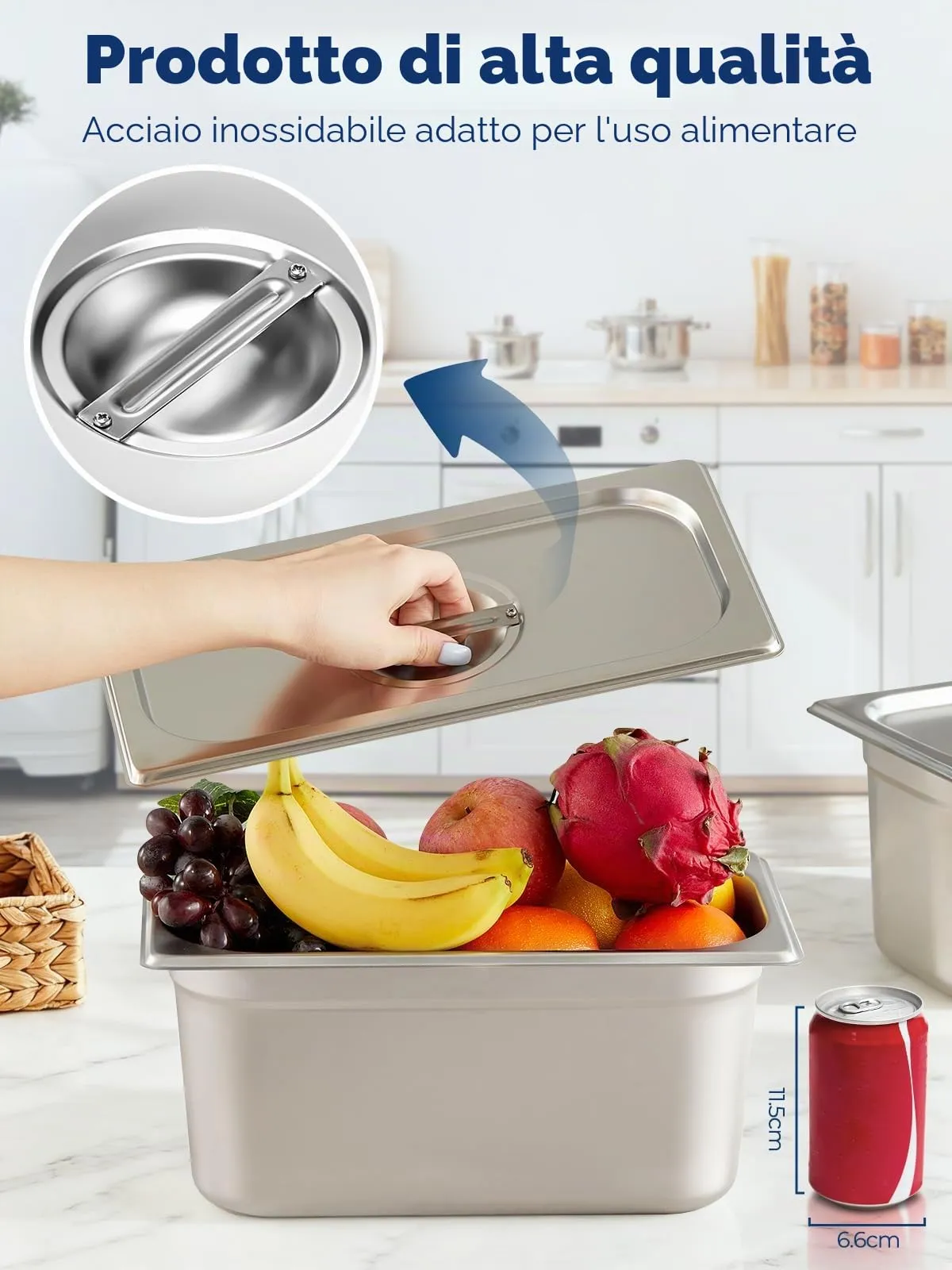FOHERE 6 Contenitore GN 1/3, Contenitori Acciaio Inox，33x18x15 cm, Compatibile con i forni a convezione, frigoriferi, Coperchio, Teglia da Forno per Bar, Ristorante e Hotel - immagine 5