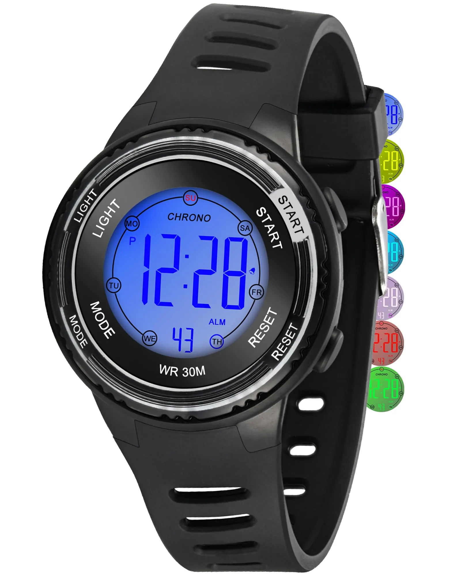 Edillas Orologio Digitale Bambino,7 Colori LED Orologio Sportivo e Multifunzionale da Polso per Ragazzi e Ragazze,Impermeabile 3 ATM,Sveglia/Cronometro/Data (Nero) - immagine 1