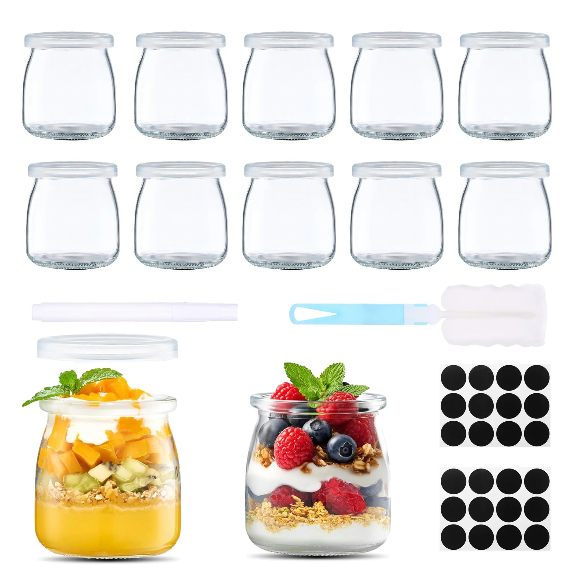 Hejo 12 Pezzi 200ml Riutilizzabili Barattoli Vetro per Yogurt con Coperchio - immagine 1